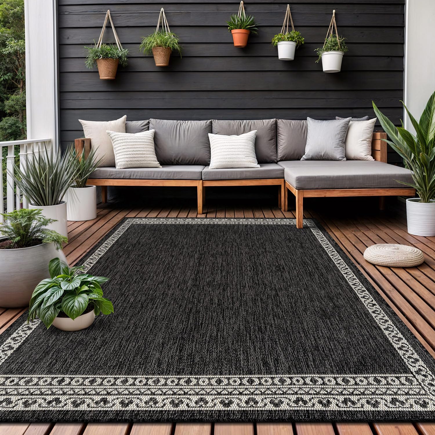 Washable Outdoor Rug 5x7 Modern Area Rugs Outdoor Carpets Striped Pattern Non Shedding Waterproof Easy Clean Patio Deck Porch Living Room Bedroom Garden RV (5 X 7 Olive)