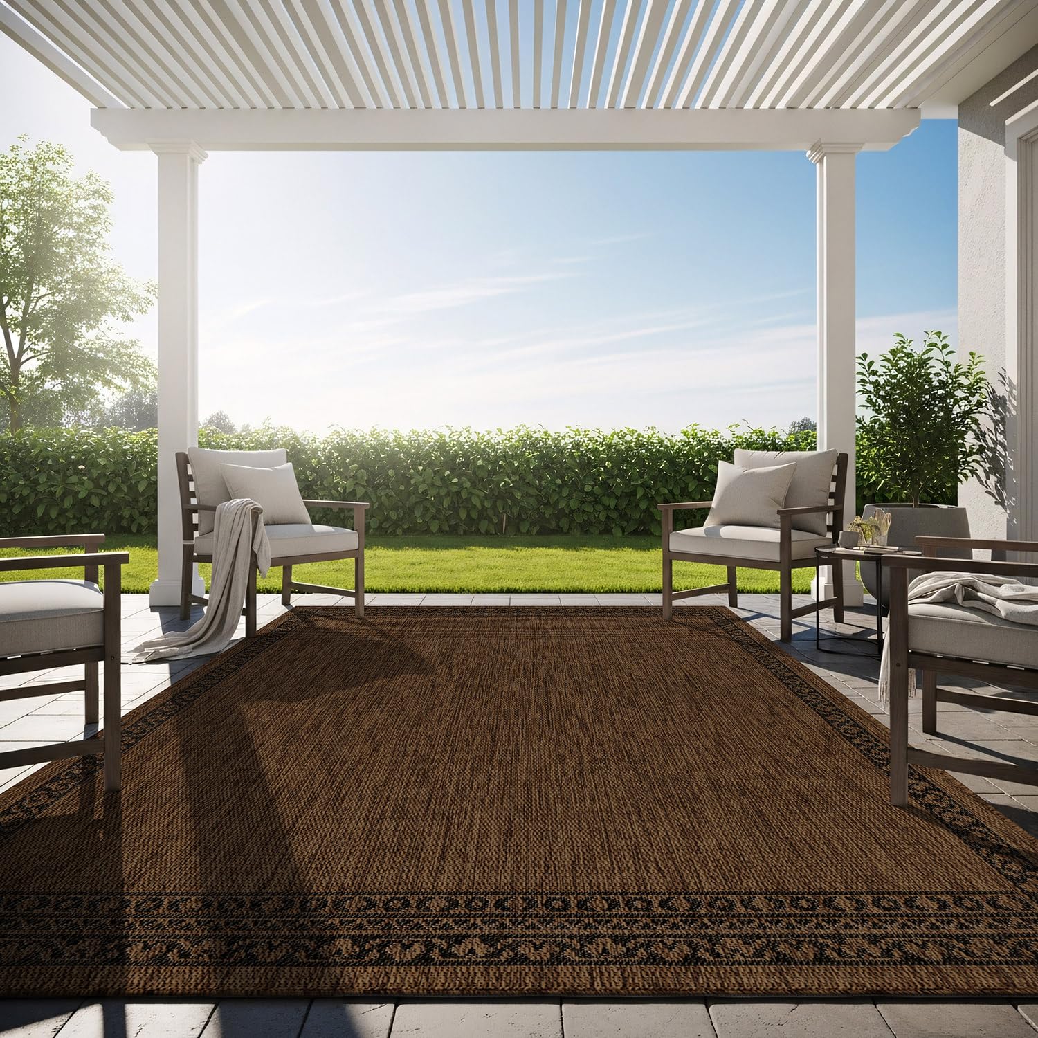 Washable Outdoor Rug 5x7 Modern Area Rugs Outdoor Carpets Striped Pattern Non Shedding Waterproof Easy Clean Patio Deck Porch Living Room Bedroom Garden RV (5 X 7 Olive)