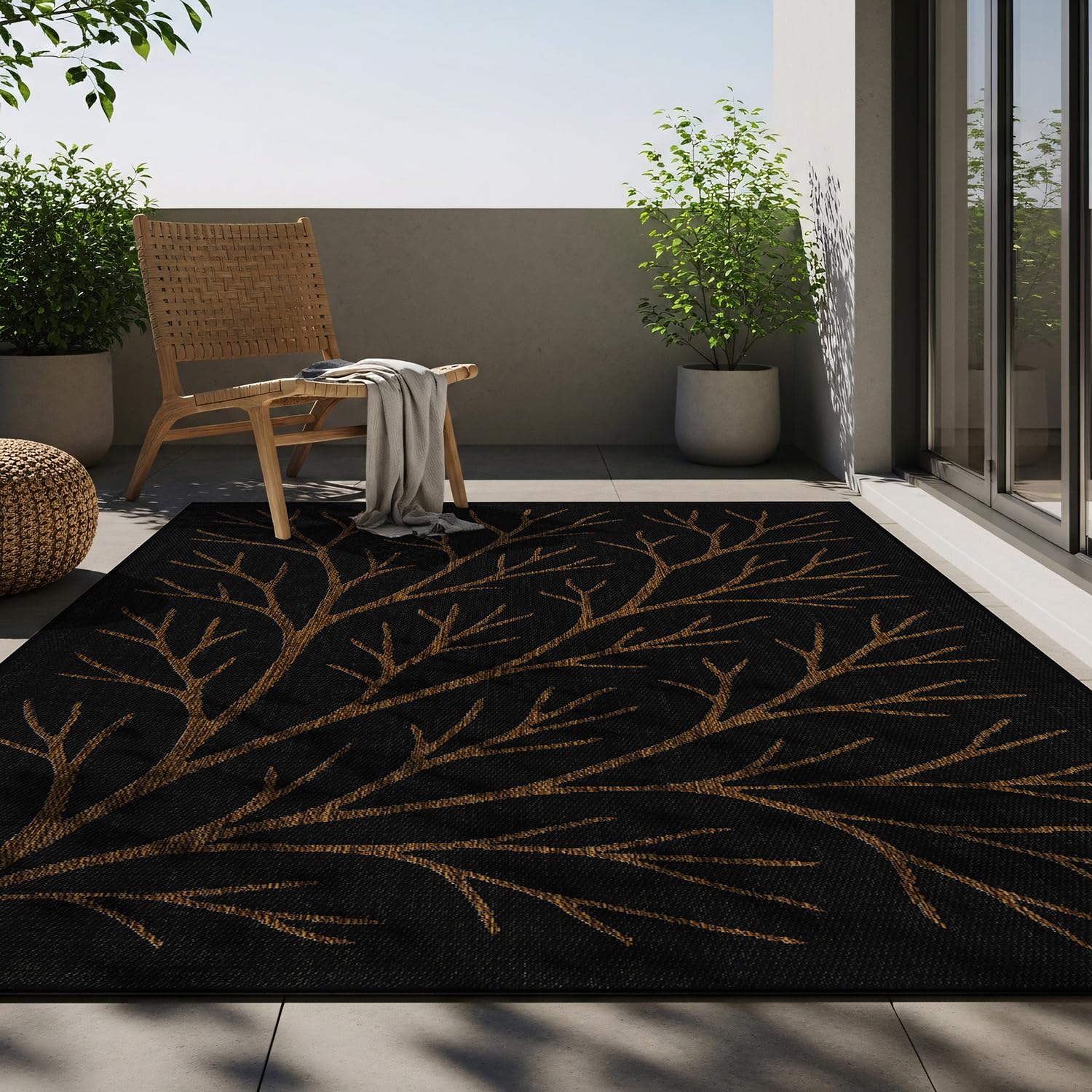 Washable Indoor Outdoor Rug 6x9 Modern Area Rugs Branch Pattern Non Shedding Waterproof Easy Clean Patio Deck Porch Living Room Bedroom Garden RV (6 X 9 Blue)