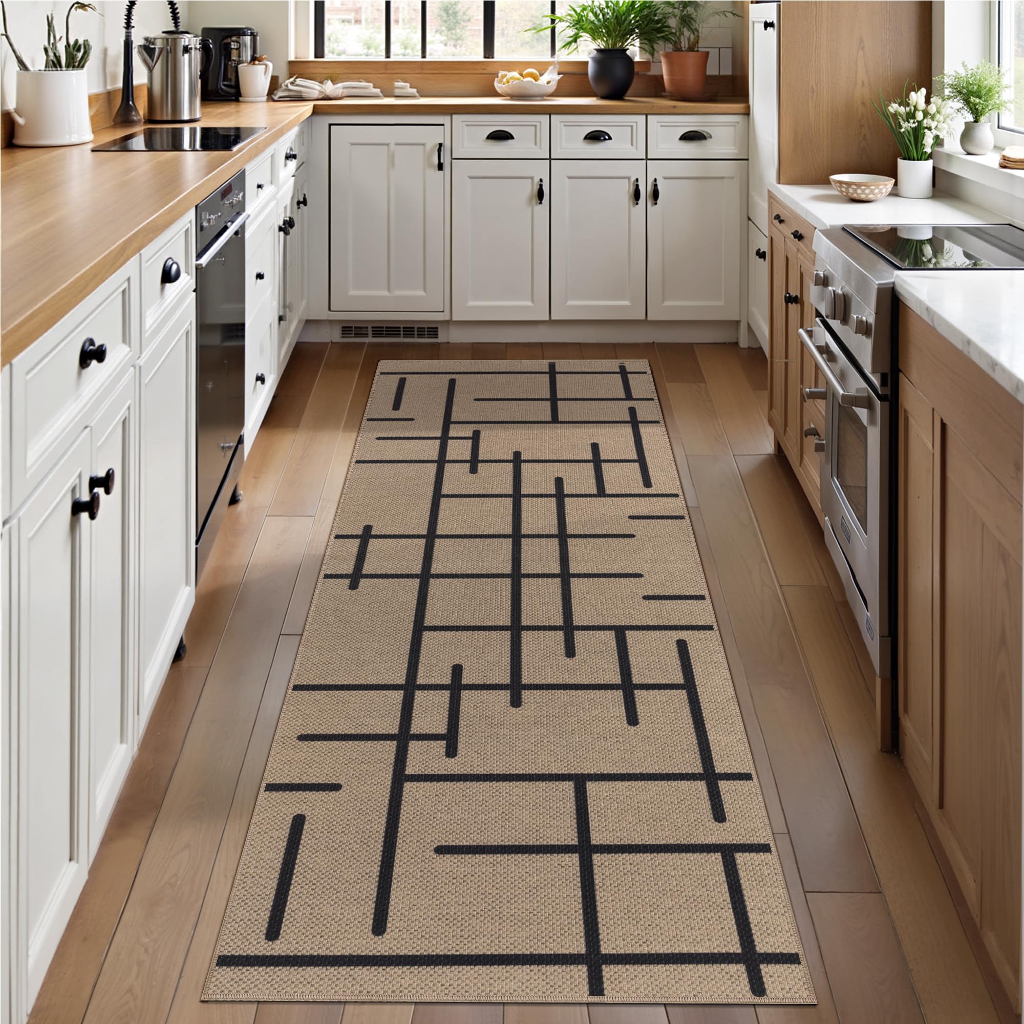 Tangsoo Rainbow Easy Jute Rug 5x7 Large Washable Area Rug for Living Room,Black Non-Slip Thin Outdoor Rug,Modern Farmhouse Indoor Carpet for Dining Room Table Bedroom Patio