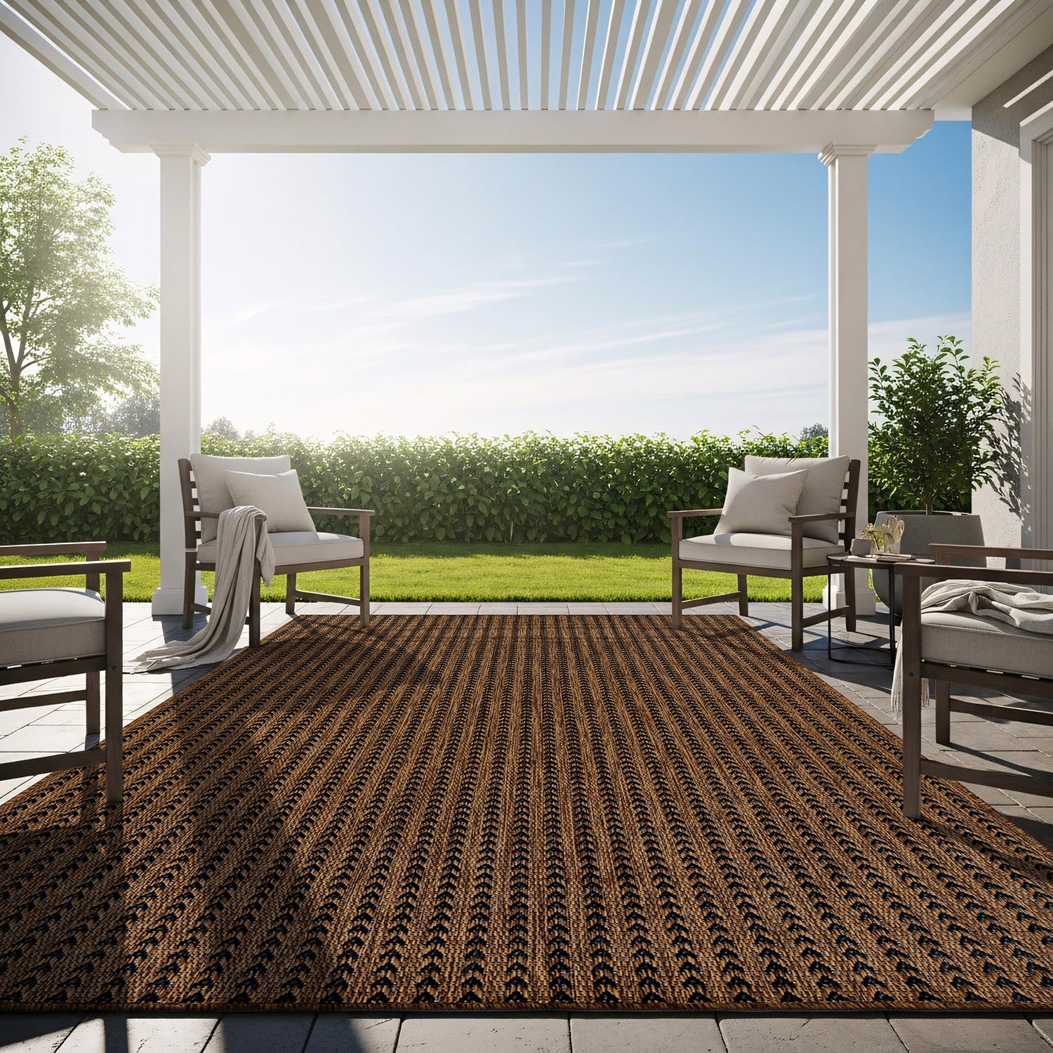 Washable Outdoor Rug 5x7 Modern Area Rugs Outdoor Carpets Striped Pattern Non Shedding Waterproof Easy Clean Patio Deck Porch Living Room Bedroom Garden RV (5 X 7 Olive)