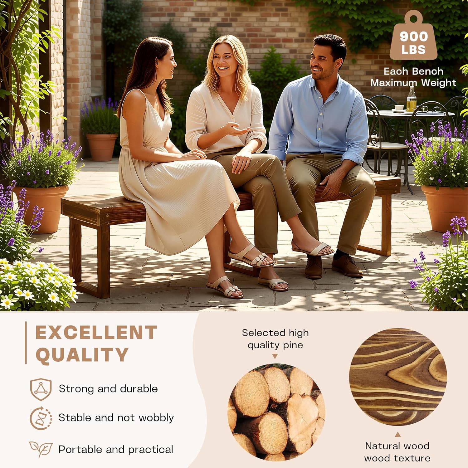 6Ft Outdoor Solid Wooden Bench, 71" Porch Bench Outdoor Backless Garden Bench, Long Outdoor Narrow Wood Bench for Deck Patio Entryway,Bears 900 pounds