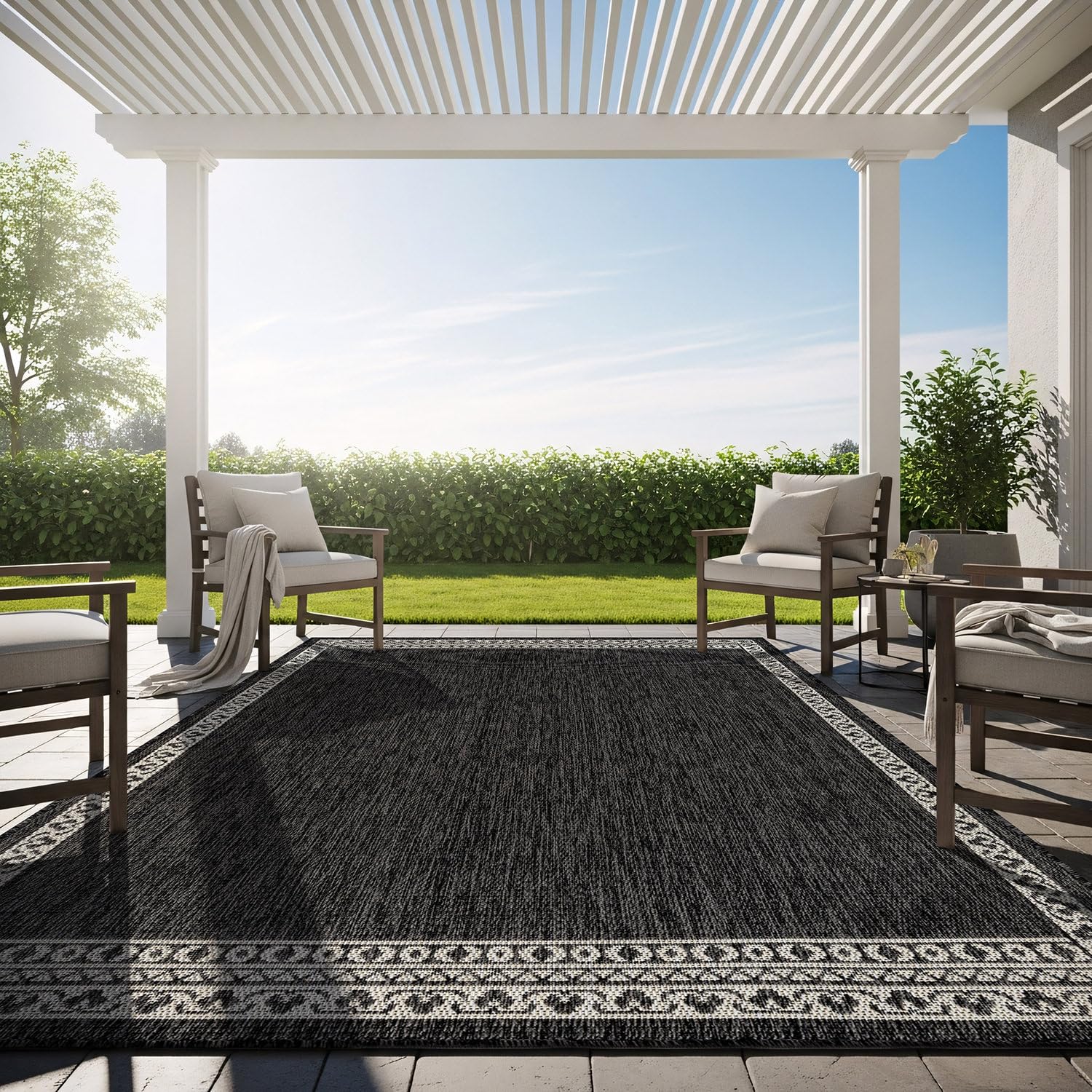 Washable Outdoor Rug 5x7 Modern Area Rugs Outdoor Carpets Striped Pattern Non Shedding Waterproof Easy Clean Patio Deck Porch Living Room Bedroom Garden RV (5 X 7 Olive)
