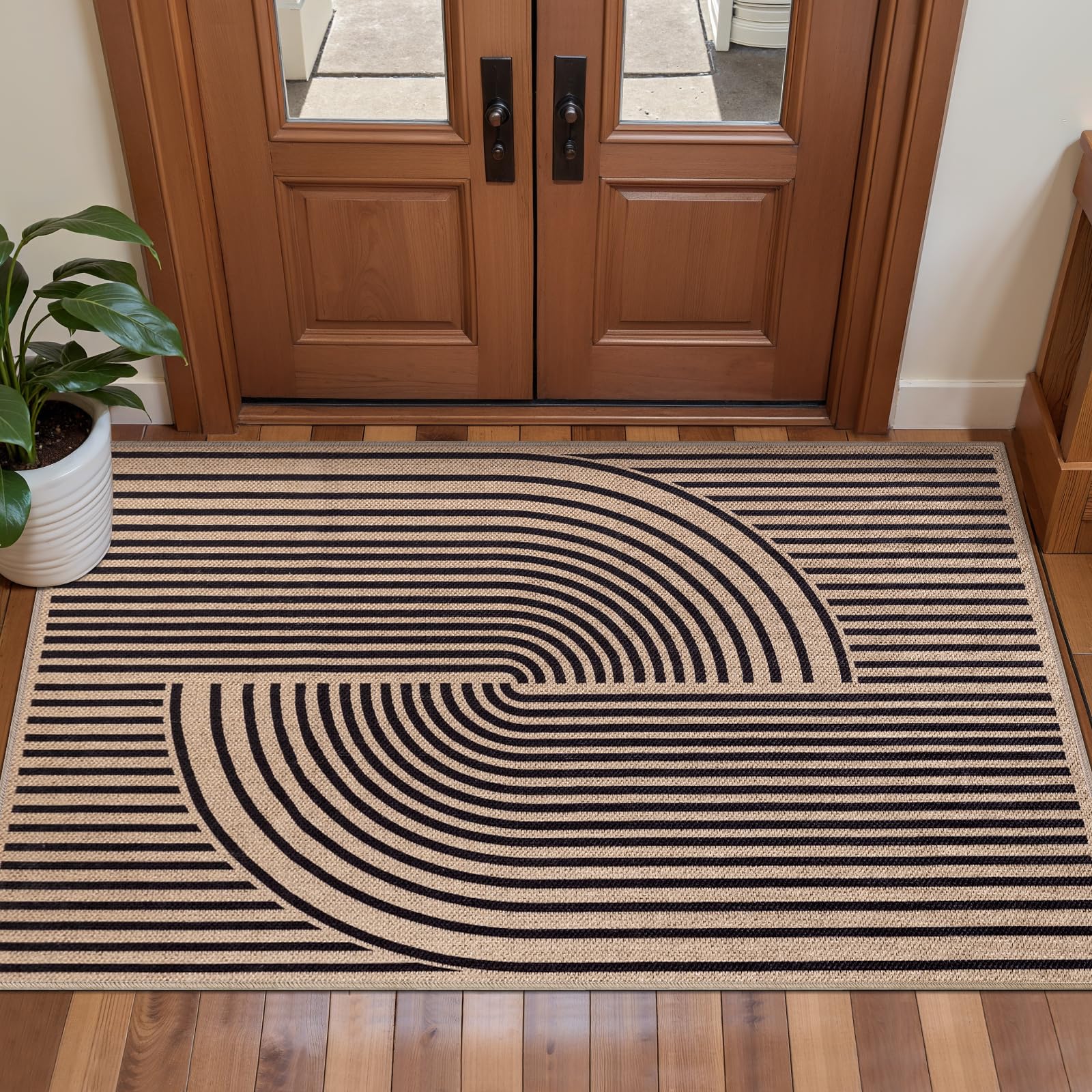 Tangsoo Rainbow Easy Jute Rug 5x7 Large Washable Area Rug for Living Room,Black Non-Slip Thin Outdoor Rug,Modern Farmhouse Indoor Carpet for Dining Room Table Bedroom Patio