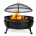 SUNCREAT 42" Outdoor Portable Fire Pit with Spark Screen, Fire Poker, Wood Burning Patio Fire Pits with Protective Ring, Black