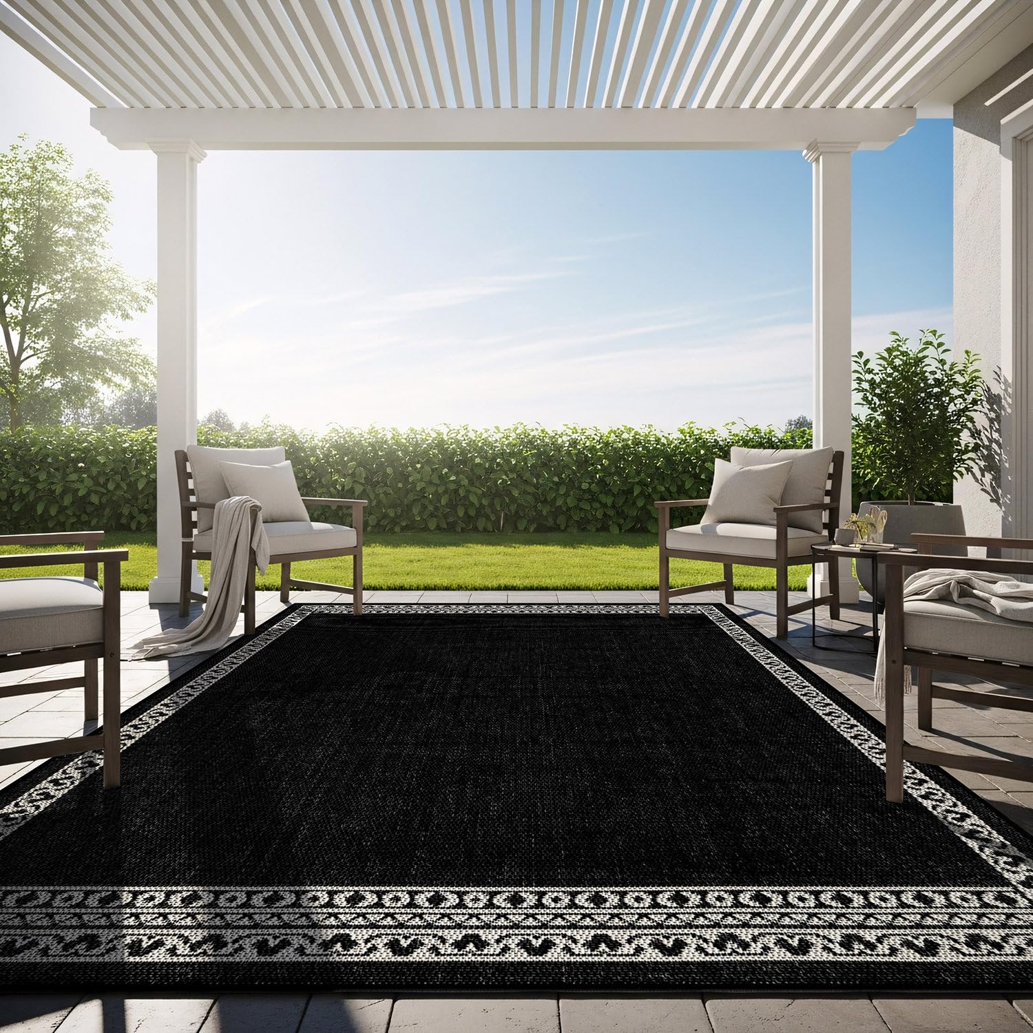 Washable Outdoor Rug 5x7 Modern Area Rugs Outdoor Carpets Striped Pattern Non Shedding Waterproof Easy Clean Patio Deck Porch Living Room Bedroom Garden RV (5 X 7 Olive)