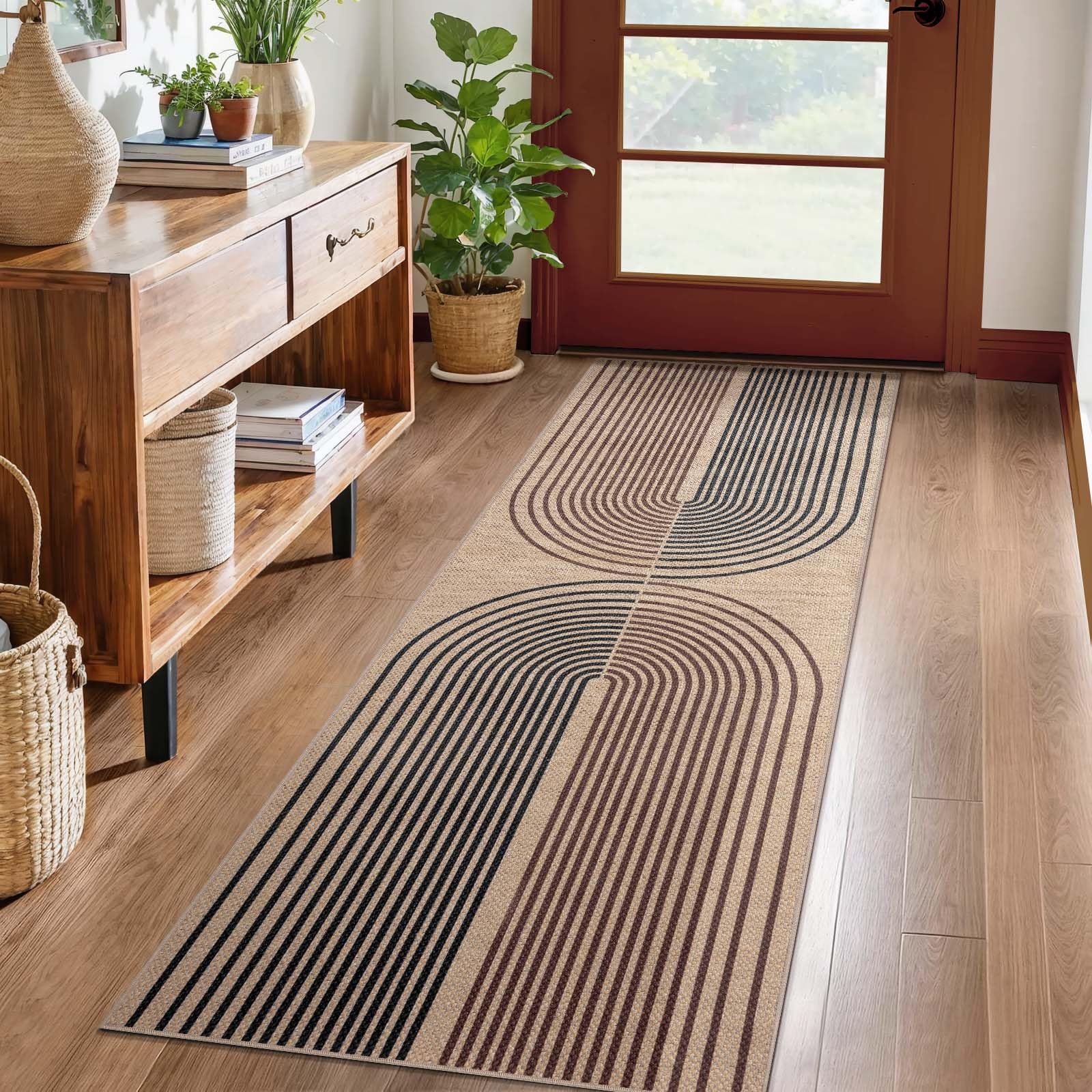 Tangsoo Rainbow Easy Jute Rug 5x7 Large Washable Area Rug for Living Room,Black Non-Slip Thin Outdoor Rug,Modern Farmhouse Indoor Carpet for Dining Room Table Bedroom Patio