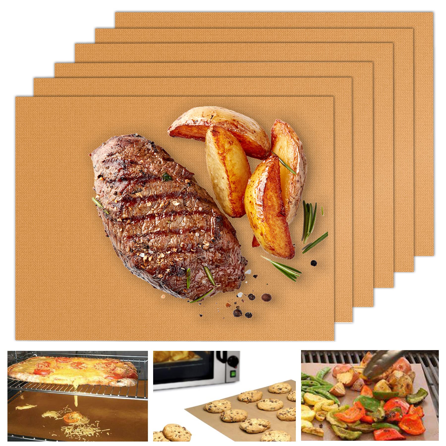 UBeesize Copper Grill Mats for Outdoor Grill – 6 Pack Heavy-Duty, Non-Stick BBQ Grilling Mat & Baking Mats, Reusable, Easy-Clean for Gas, Charcoal, Electric Grills (15.75 x 13 Inch)