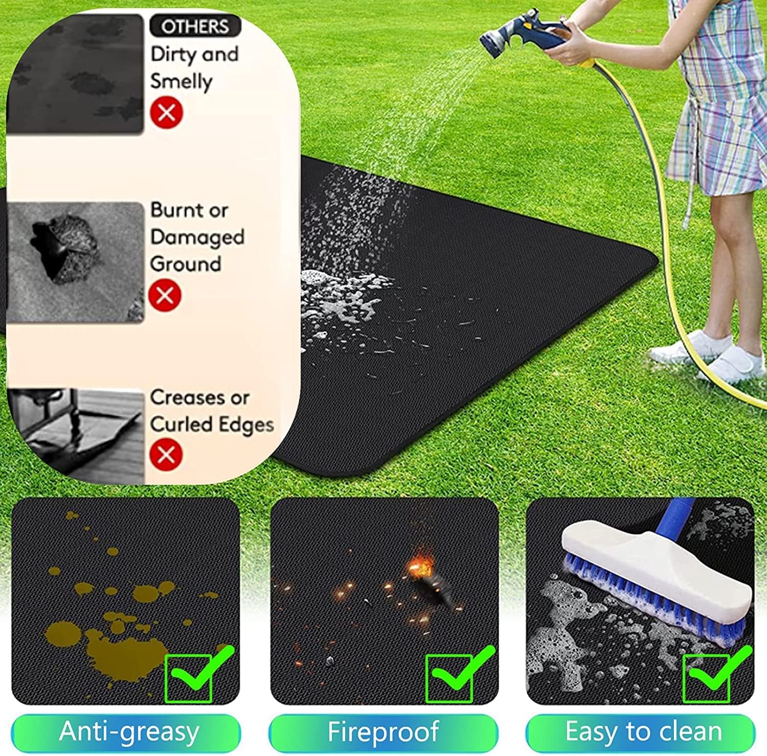 UBeesize Large 65 x 48 inches Under Grill Mat for Outdoor Grill,Double-Sided Fireproof Grill Pad for Fire Pit,Indoor Fireplace Mat Fire Pit Mat,Oil-Proof Waterproof BBQ Protector for Decks and Patios
