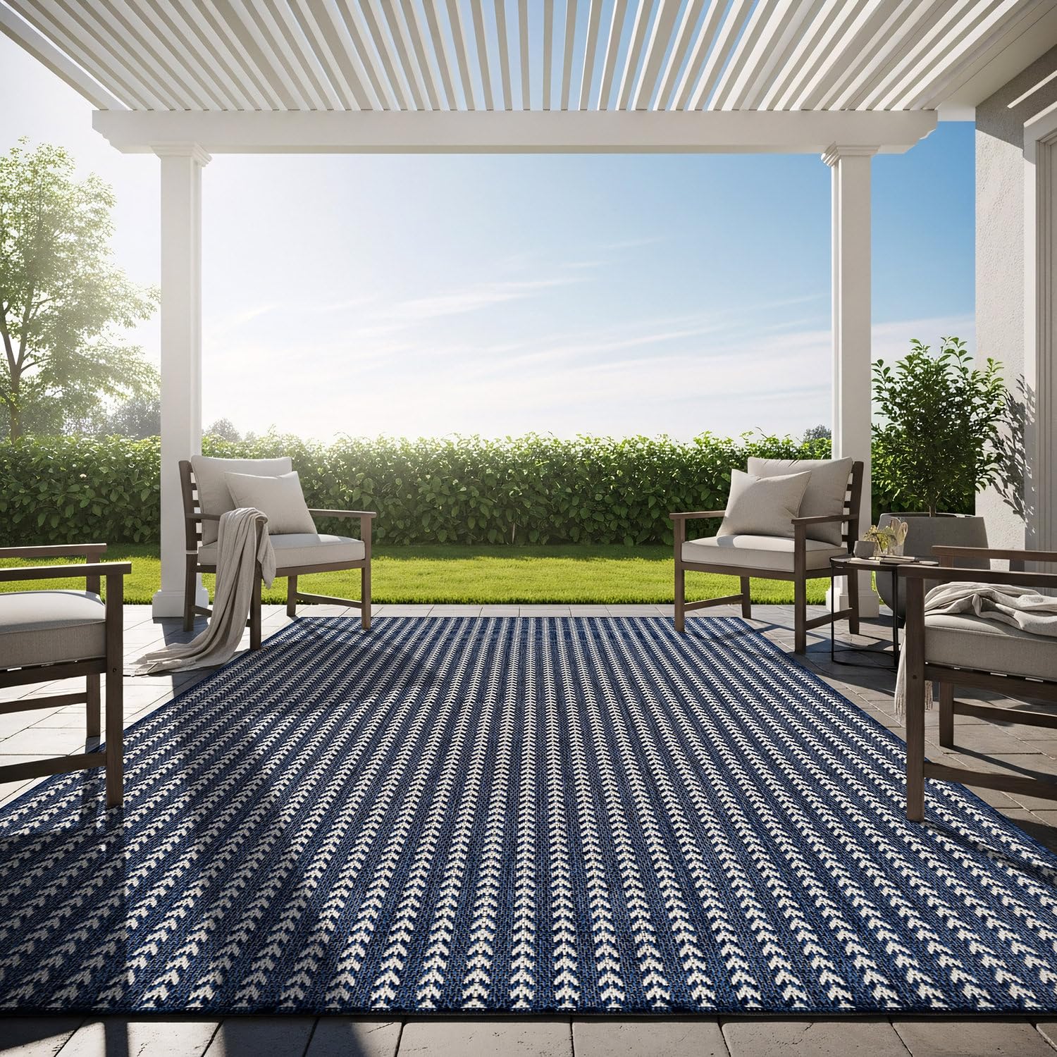 Washable Outdoor Rug 5x7 Modern Area Rugs Outdoor Carpets Striped Pattern Non Shedding Waterproof Easy Clean Patio Deck Porch Living Room Bedroom Garden RV (5 X 7 Olive)