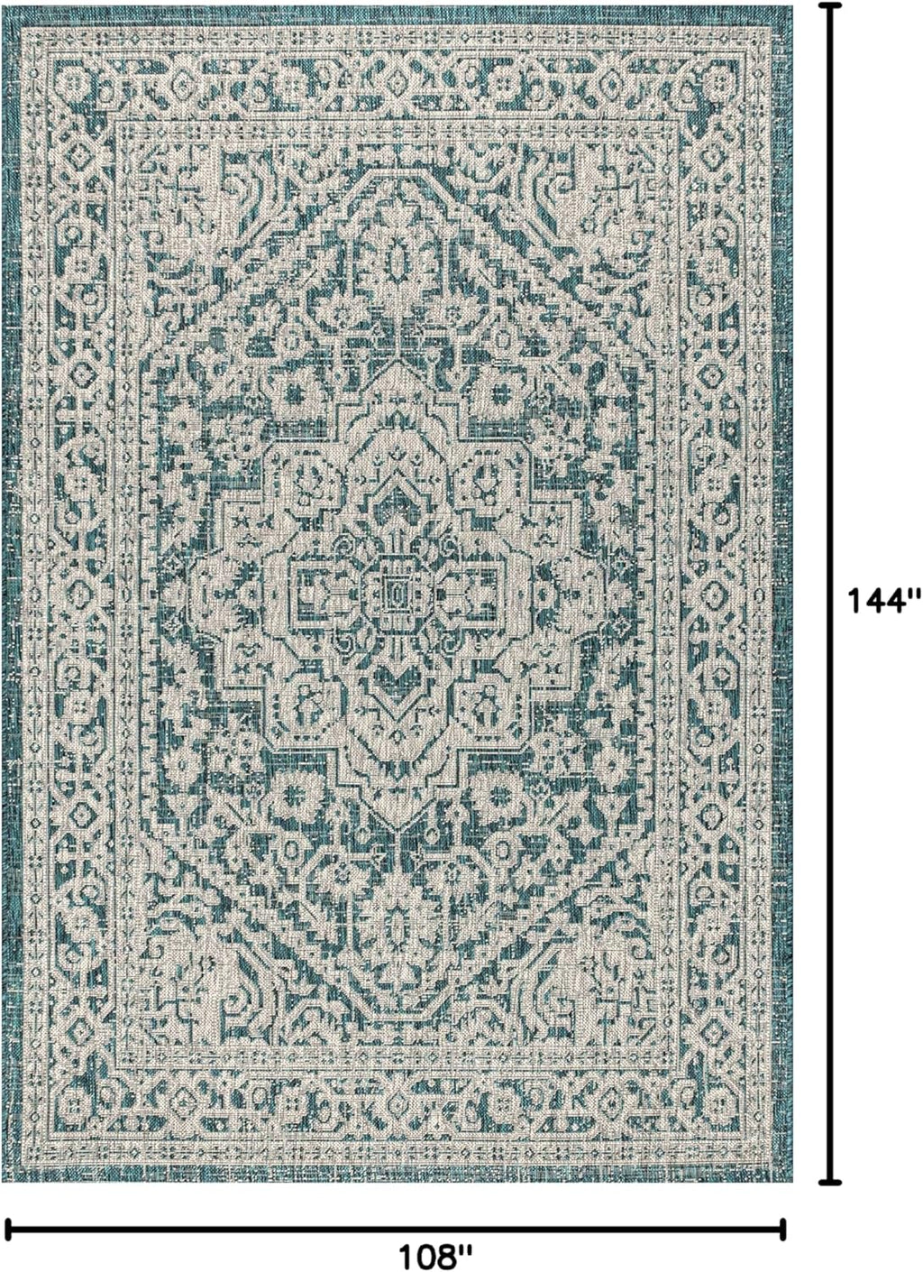 JONATHAN Y Medallion Weave Indoor Outdoor Area Rug 9X12 Teal Blue/Gray, Sinjuri Textured for Backyard, Patio, Porch, Easy-Cleaning, High Traffic, Pet-Friendly, Non-Shedding (SMB101C-9)