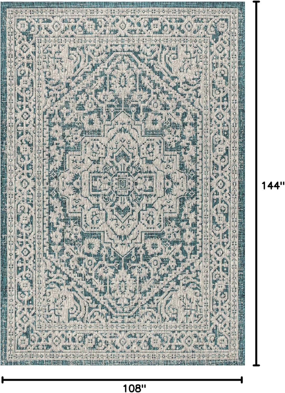 JONATHAN Y Medallion Weave Indoor Outdoor Area Rug 9X12 Teal Blue/Gray, Sinjuri Textured for Backyard, Patio, Porch, Easy-Cleaning, High Traffic, Pet-Friendly, Non-Shedding (SMB101C-9)