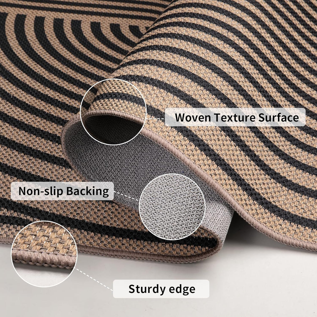 Tangsoo Rainbow Easy Jute Rug 5x7 Large Washable Area Rug for Living Room,Black Non-Slip Thin Outdoor Rug,Modern Farmhouse Indoor Carpet for Dining Room Table Bedroom Patio