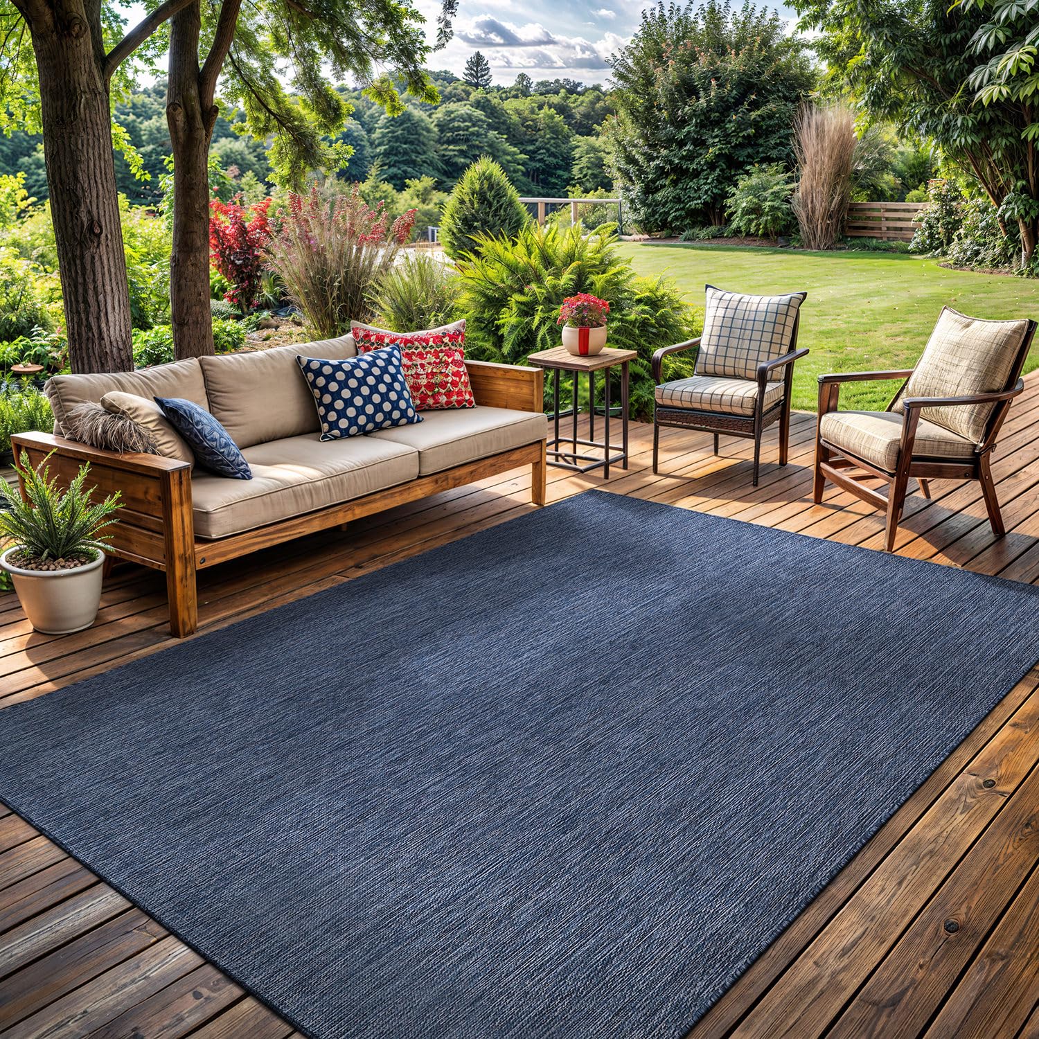 Washable Indoor Outdoor Rug 6x9 Modern Area Rugs Branch Pattern Non Shedding Waterproof Easy Clean Patio Deck Porch Living Room Bedroom Garden RV (6 X 9 Blue)