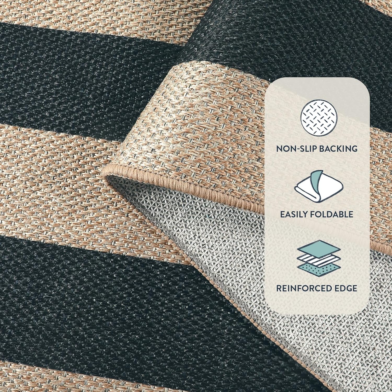 Lahome Striped Easy Jute Outdoor Patio Rug, 3x5 Washable Rugs for Entryway Porch, Farmhouse Neutral Non Shedding Indoor Outdoor Carpet for Entry Kitchen Guestroom Deck Foyer