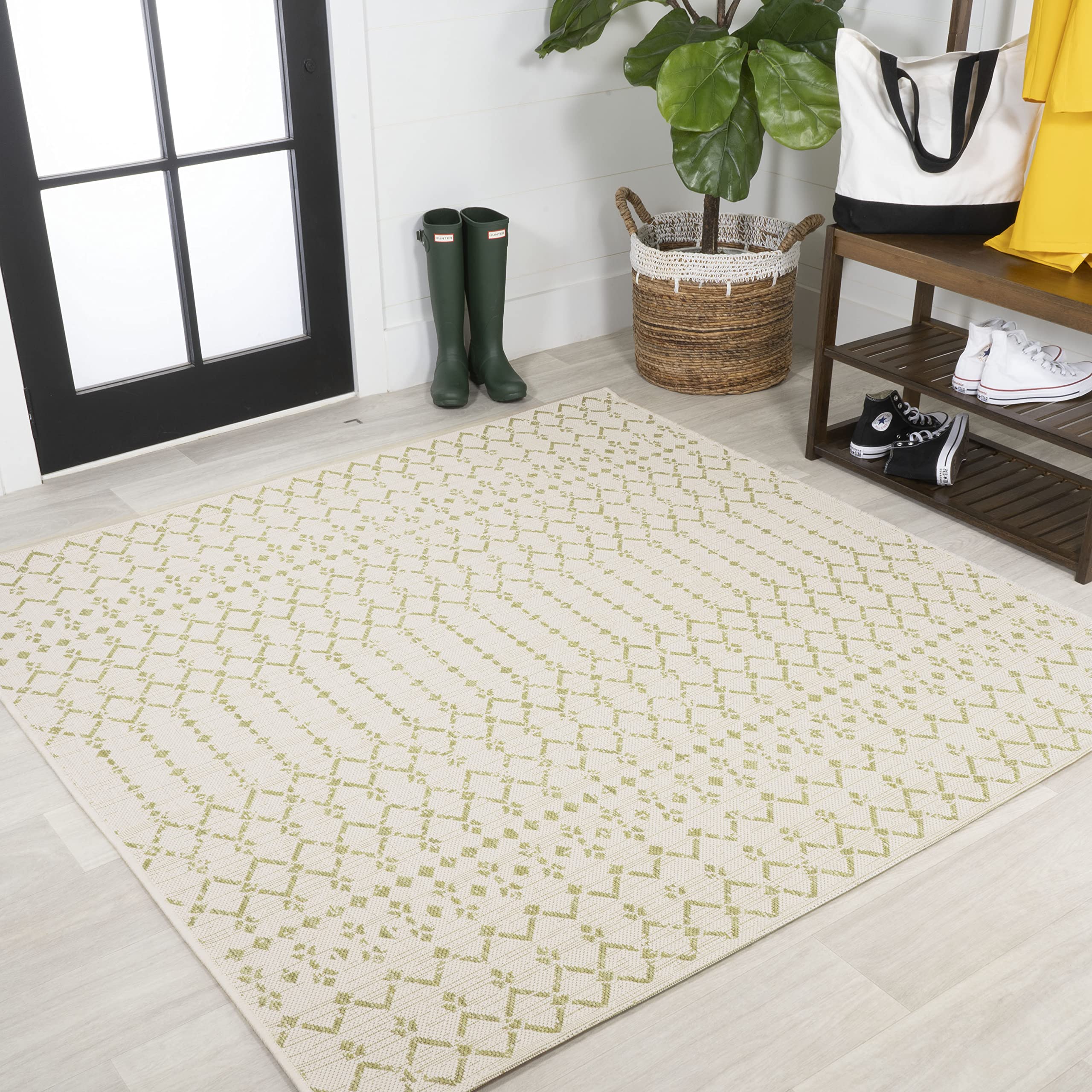 JONATHAN Y Moroccan Geometric Indoor Outdoor Area Rug 8X10 Natural/Black, Ourika Textured Weave for Backyard, Patio, Porch, Easy-Cleaning, High Traffic, Pet-Friendly, Non-Shedding (SMB108D-8)