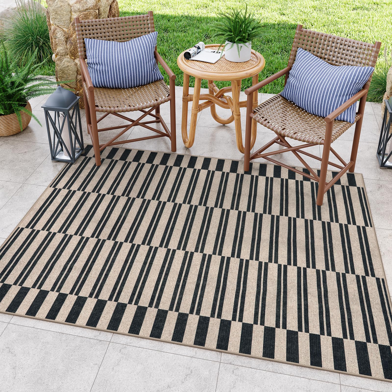 Lahome Striped Easy Jute Outdoor Patio Rug, 3x5 Washable Rugs for Entryway Porch, Farmhouse Neutral Non Shedding Indoor Outdoor Carpet for Entry Kitchen Guestroom Deck Foyer