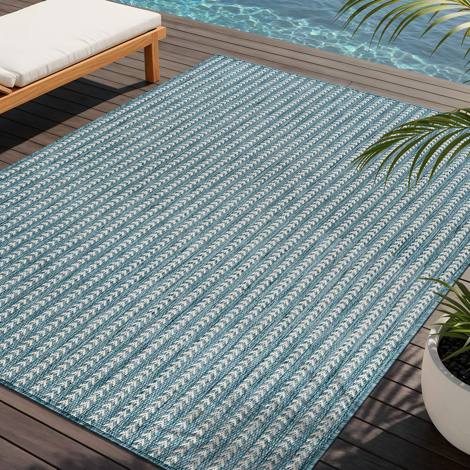 Washable Outdoor Rug 5x7 Modern Area Rugs Outdoor Carpets Striped Pattern Non Shedding Waterproof Easy Clean Patio Deck Porch Living Room Bedroom Garden RV (5 X 7 Olive)