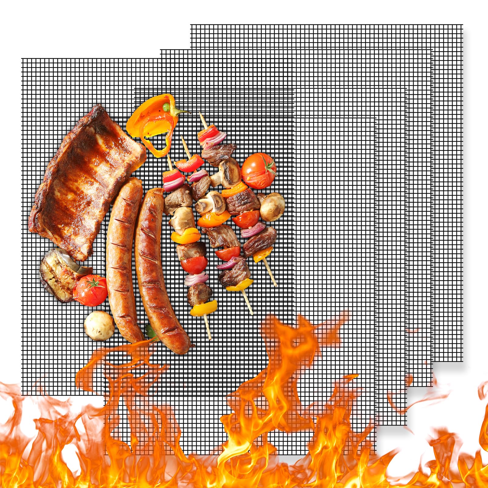 Grill Mats for Outdoor Grill, Dailyart Grill Mats Non Stick Set of 5 BBQ Grill Mat Baking Mats Teflon BBQ Grilling Accessories Reusable,Works on Gas, Charcoal, Electric Grill 15.75 x 13-Inch, Black