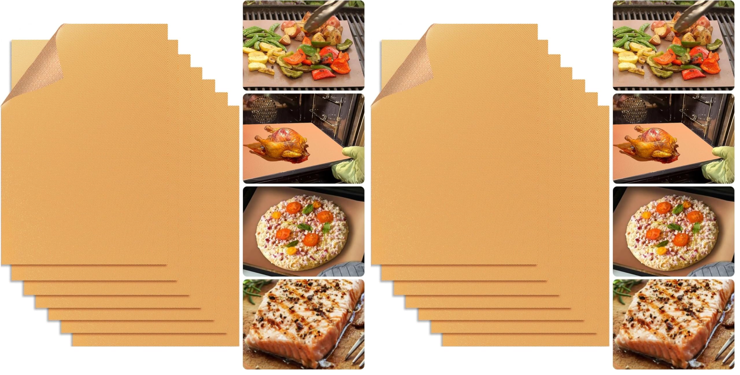 Copper Grill Mats for Ourdoor Grill Set of 6,Heavy Duty Non-Stick BBQ Grill Mats,Reusable & Easy to Clean for Gas,Charcoal & Electric Grills-15.75 x 13 Inch