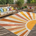 Multicolored Outdoor Indoor Area Rug Boho Sun Rainbow Washable Outdoor Patio Rugs Medieval Aesthetic Vintage Abstract Art Non-Slip Carpet for Living Room, Patio, Porch, Pool Deck (5x8)