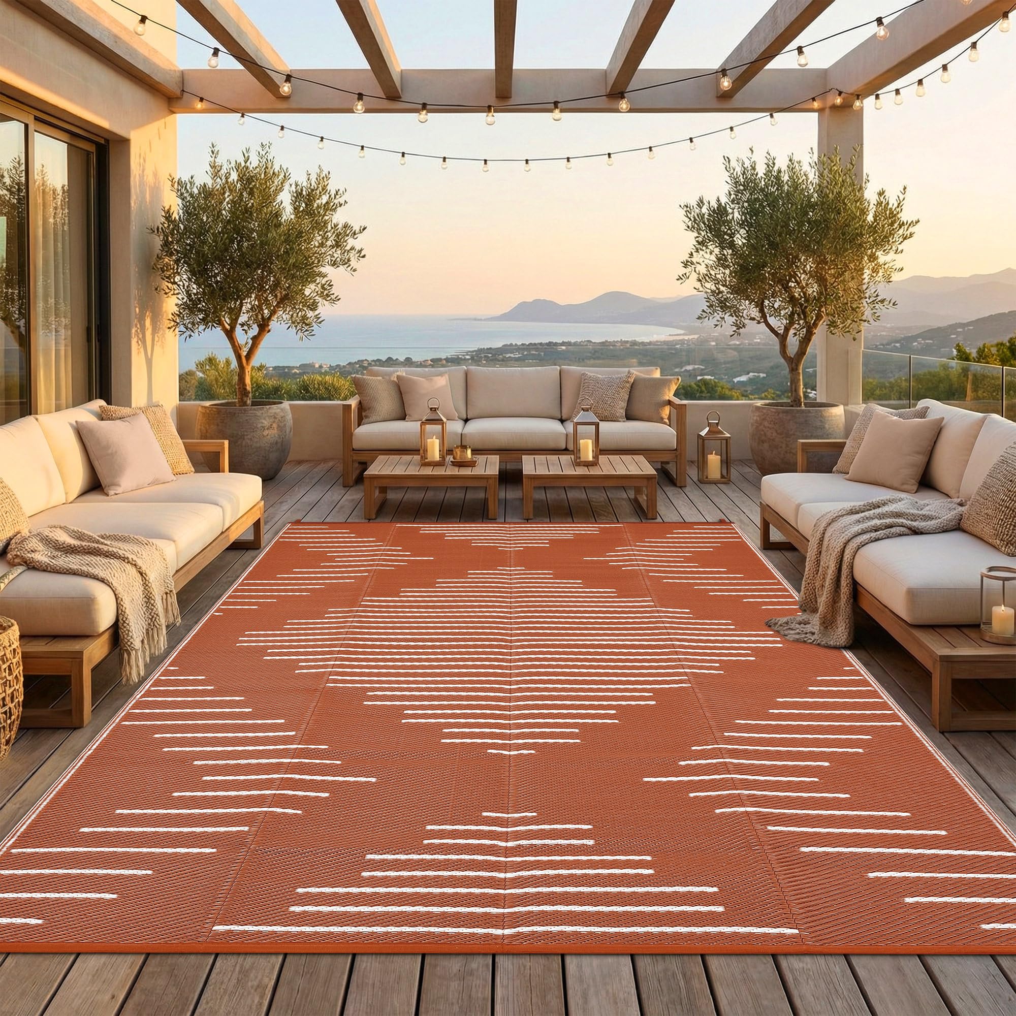 Garvee 6x9 Area Rugs Plastic Reversible Patio Rugs Outdoor Waterproof Easy-Cleaning Large Floor Mat for Outdoors Backyard Porch RV Beach Picnic Black White