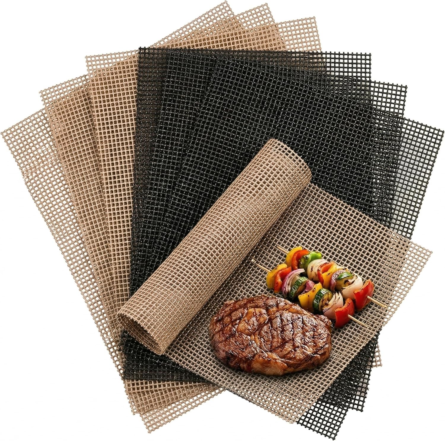 Kingrol 6 Pack Non-Stick BBQ Grill Mesh Mat, 15.75" x 13", Safe for Gas, Charcoal, Pellet & Smoker Grills