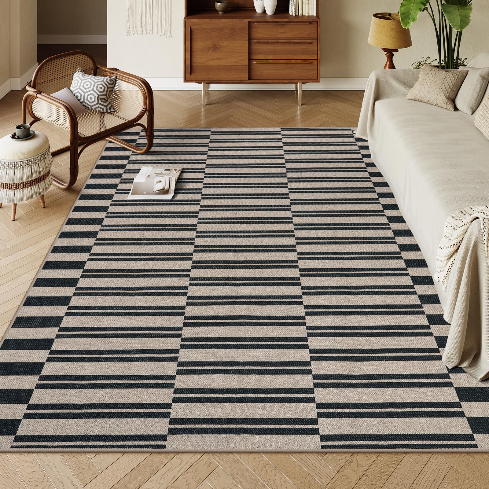 Lahome Striped Easy Jute Outdoor Patio Rug, 3x5 Washable Rugs for Entryway Porch, Farmhouse Neutral Non Shedding Indoor Outdoor Carpet for Entry Kitchen Guestroom Deck Foyer