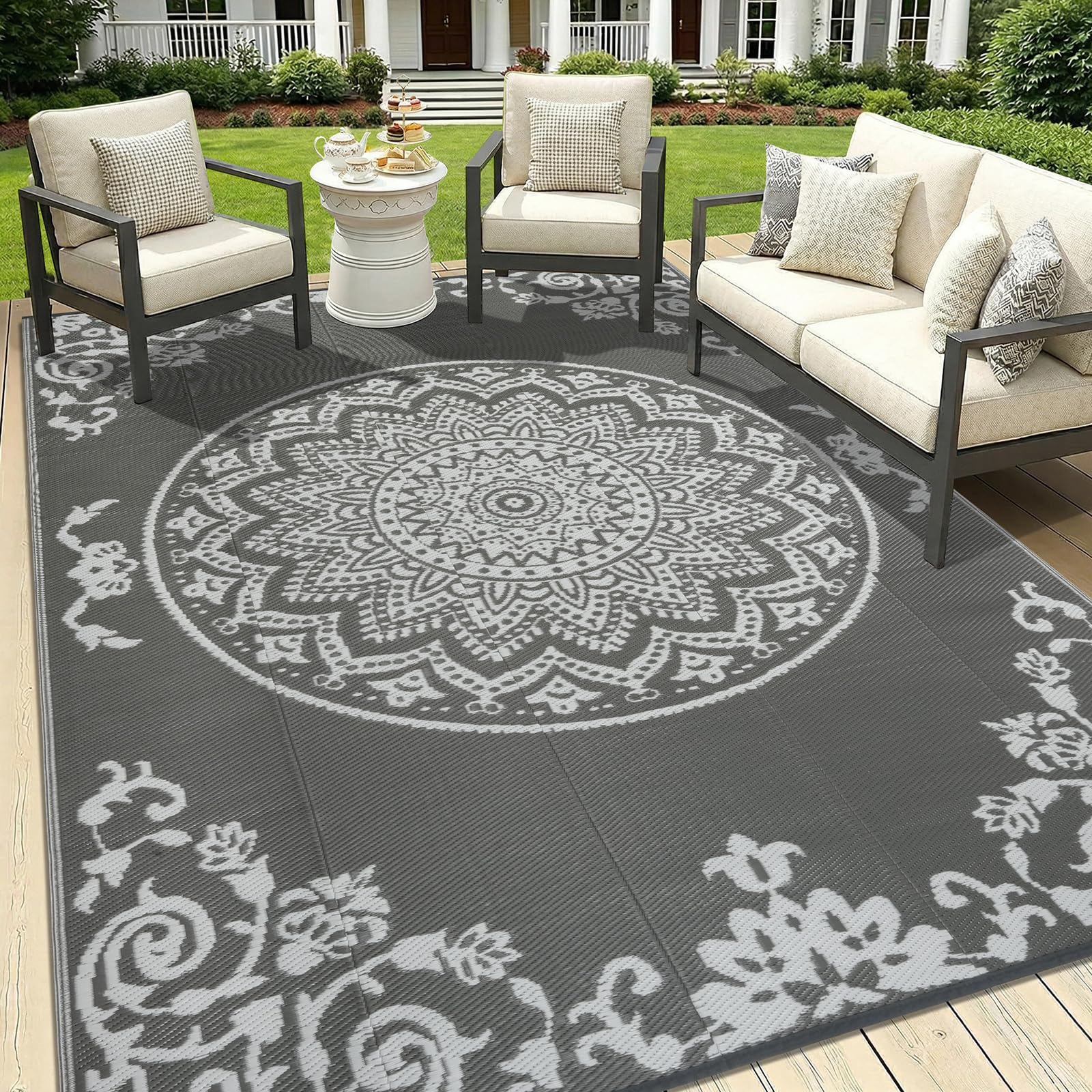 famibay Outdoor Rug Waterproof 5x8 ft, Reversible Outdoor Plastic Straw Rug, UV-Resistant Patio Rug Lightweight Portable RV Mat Indoor Outdoor Carpet for Camping, Balcony, Deck, Backyard, Picnic