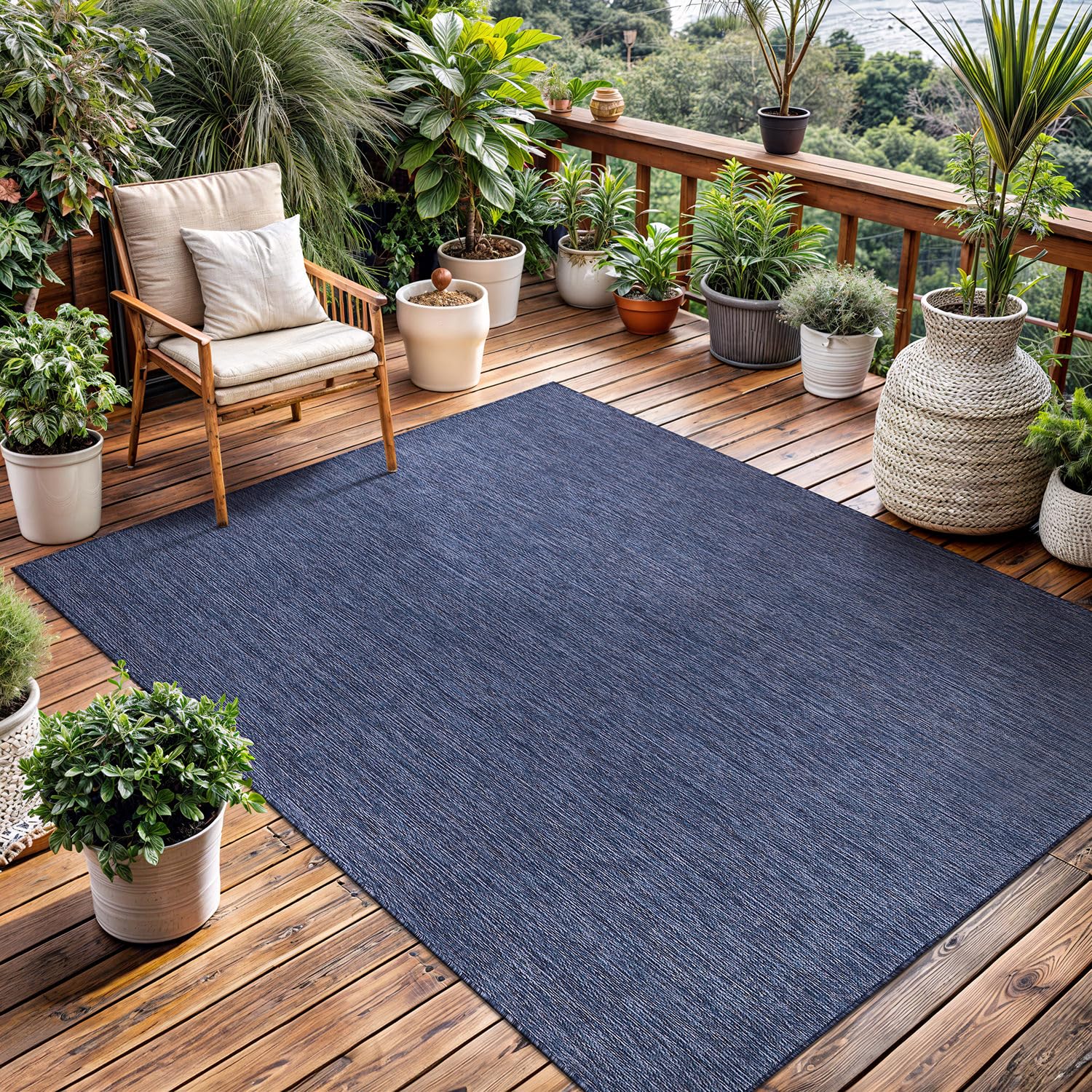 Washable Indoor Outdoor Rug 6x9 Modern Area Rugs Branch Pattern Non Shedding Waterproof Easy Clean Patio Deck Porch Living Room Bedroom Garden RV (6 X 9 Blue)