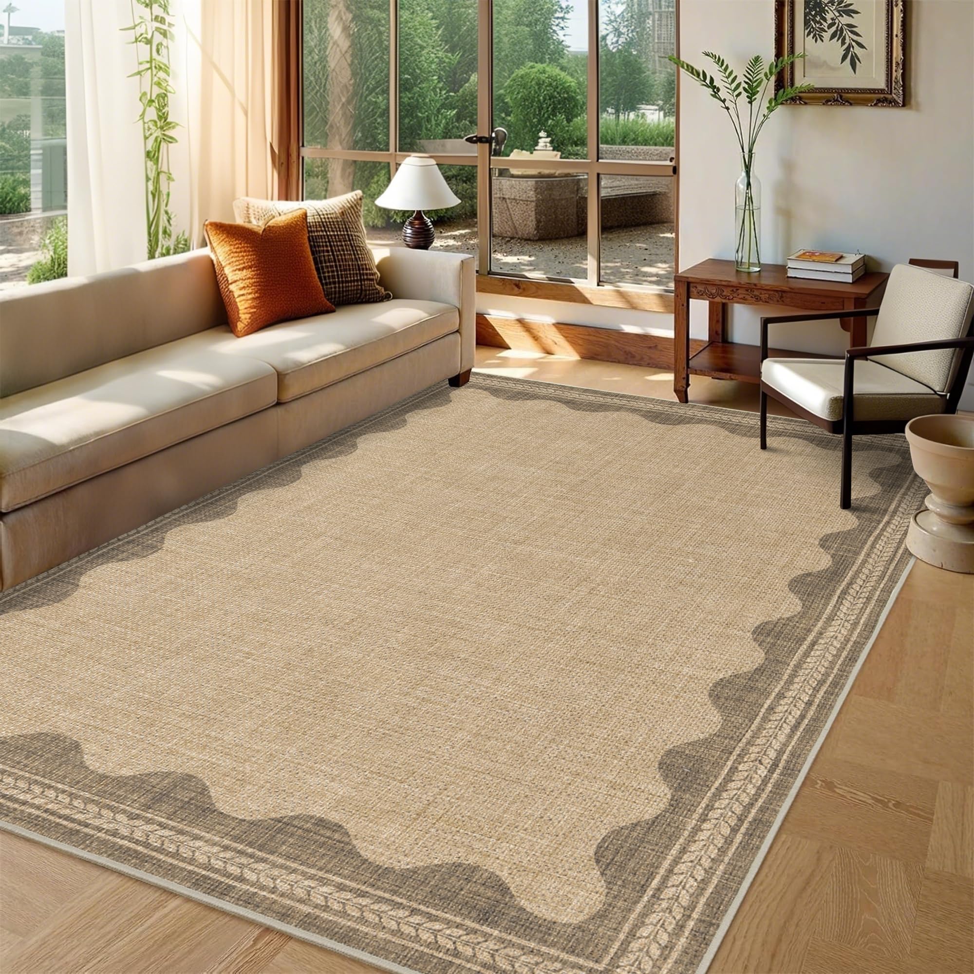 Striped Easy Jute Rug 5x7 Outdoor Patio Rug Washable Rugs for Living Room Bedroom Non Slip Non Shedding Neutral Farmhouse Indoor Outdoor Carpet for Backyard Patio Office