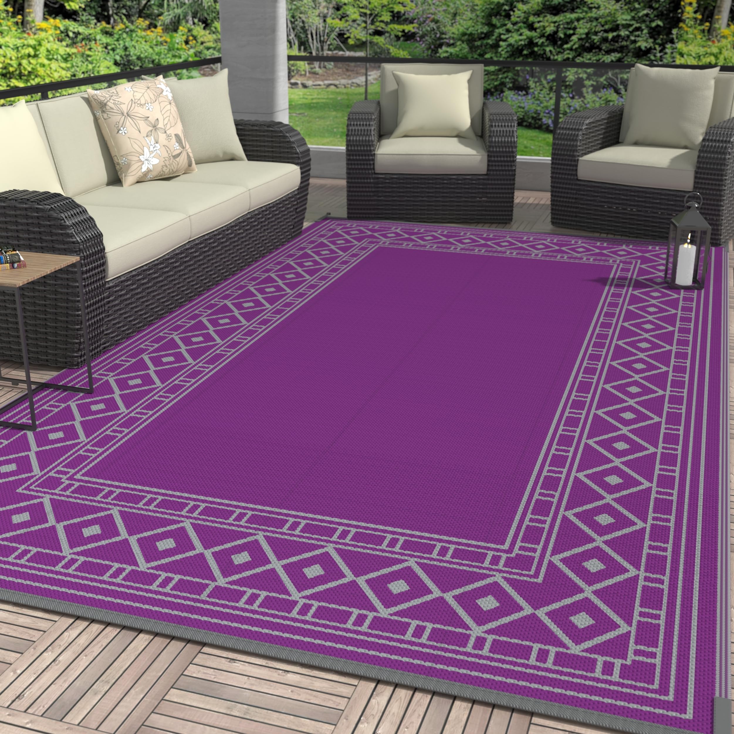 GENIMO Outdoor Rug Waterproof for Patio Decor, 5'x8' Reversible Plastic Straw Rug Carpet, Camping Mat for Outdoor, RV, Backyard, Deck, Balcony, Picnic, Beach, Coffee & Beige