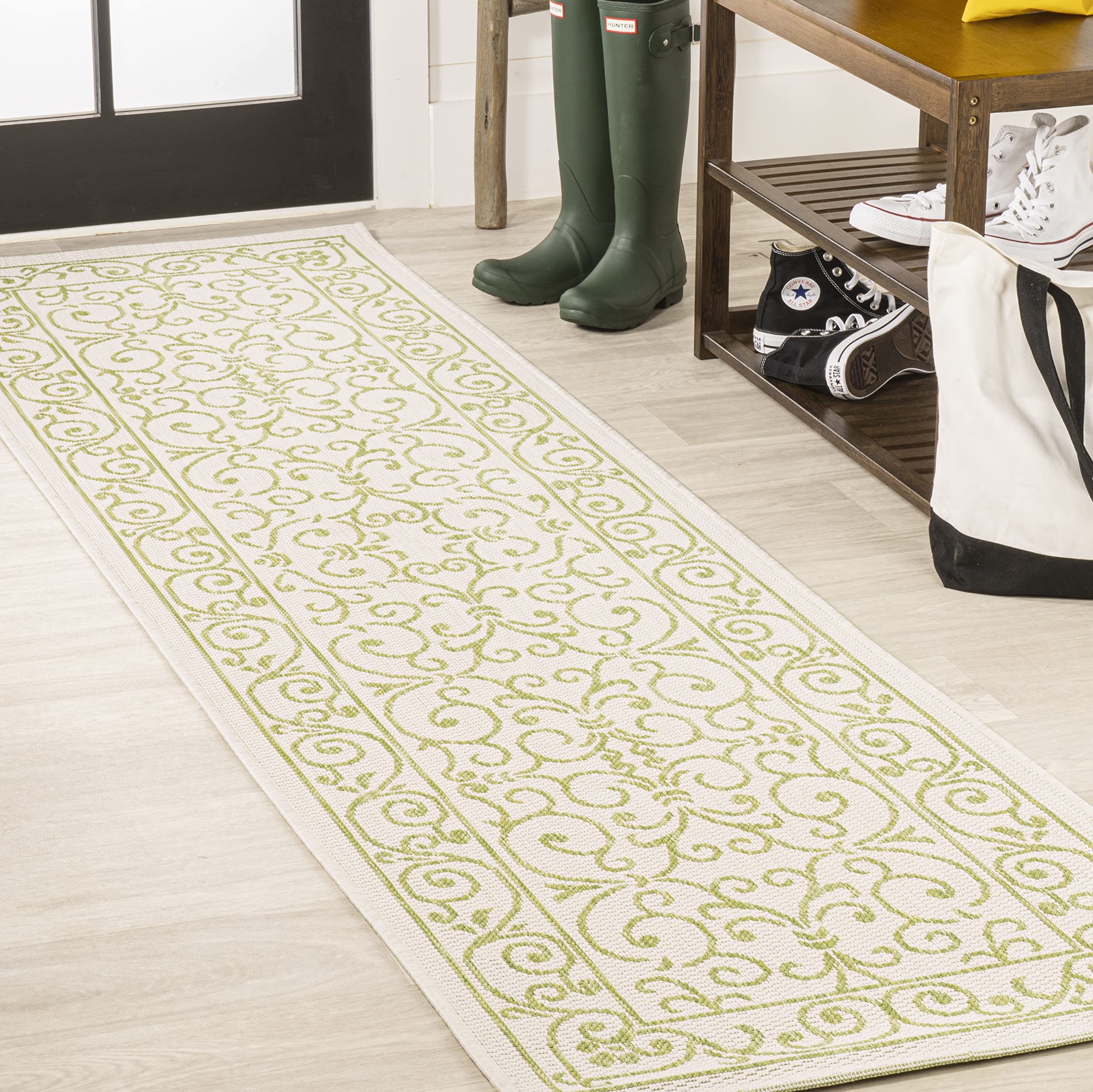 JONATHAN Y Vintage Filigree Indoor Outdoor Area Rug 5X8 Red/Beige, Charleston Textured Weave for Backyard, Patio, Porch, Easy-Cleaning, High Traffic, Pet-Friendly, Non-Shedding (SMB106B-5)