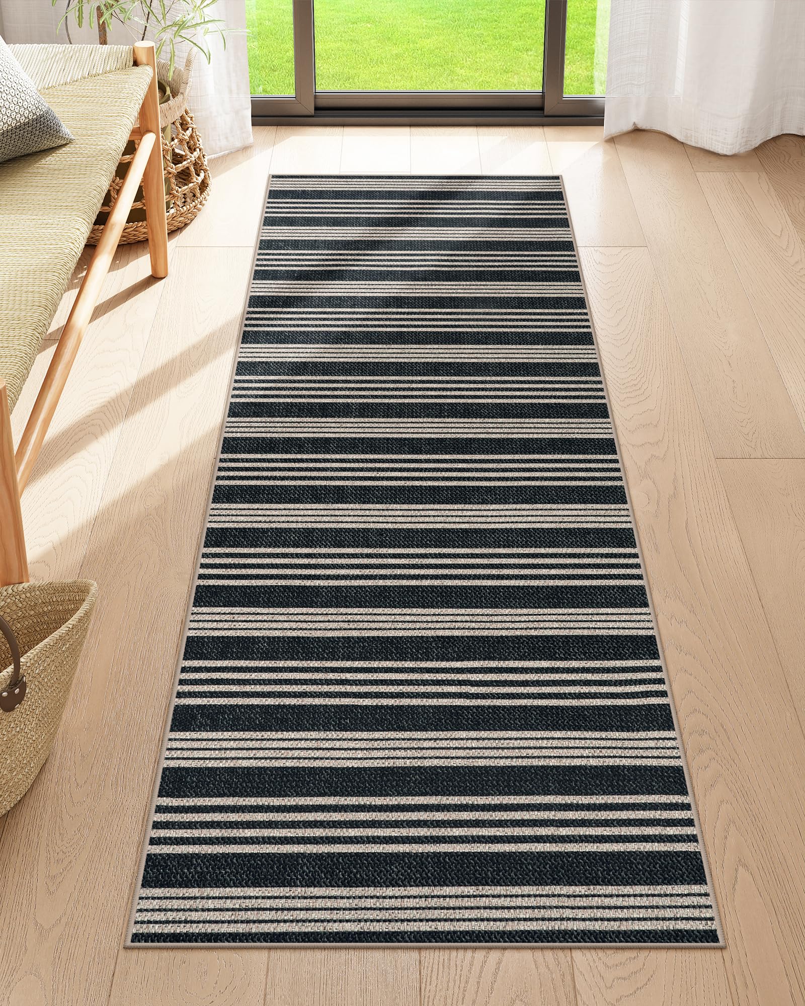 Lahome Striped Easy Jute Outdoor Patio Rug, 3x5 Washable Rugs for Entryway Porch, Farmhouse Neutral Non Shedding Indoor Outdoor Carpet for Entry Kitchen Guestroom Deck Foyer