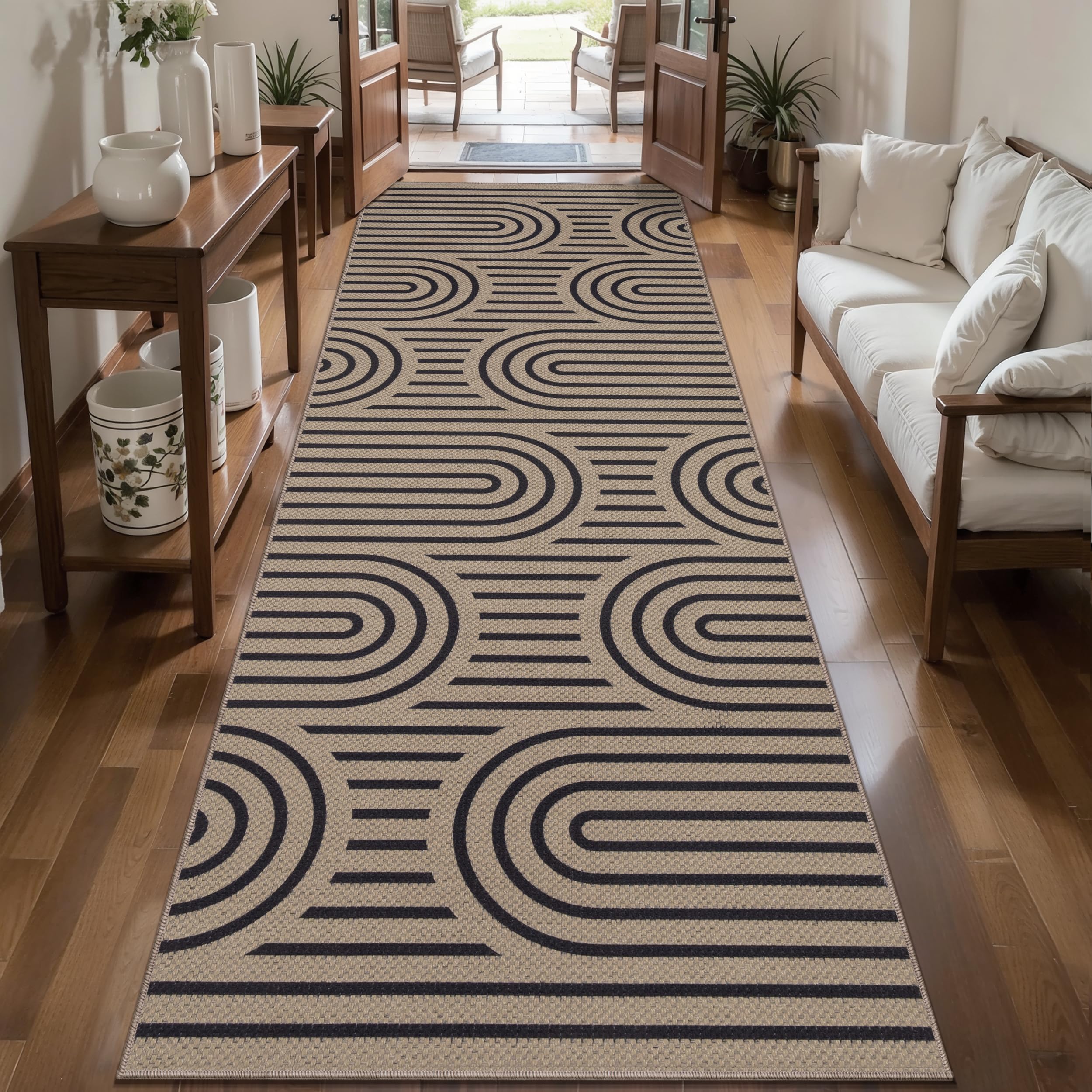 Tangsoo Rainbow Easy Jute Rug 5x7 Large Washable Area Rug for Living Room,Black Non-Slip Thin Outdoor Rug,Modern Farmhouse Indoor Carpet for Dining Room Table Bedroom Patio