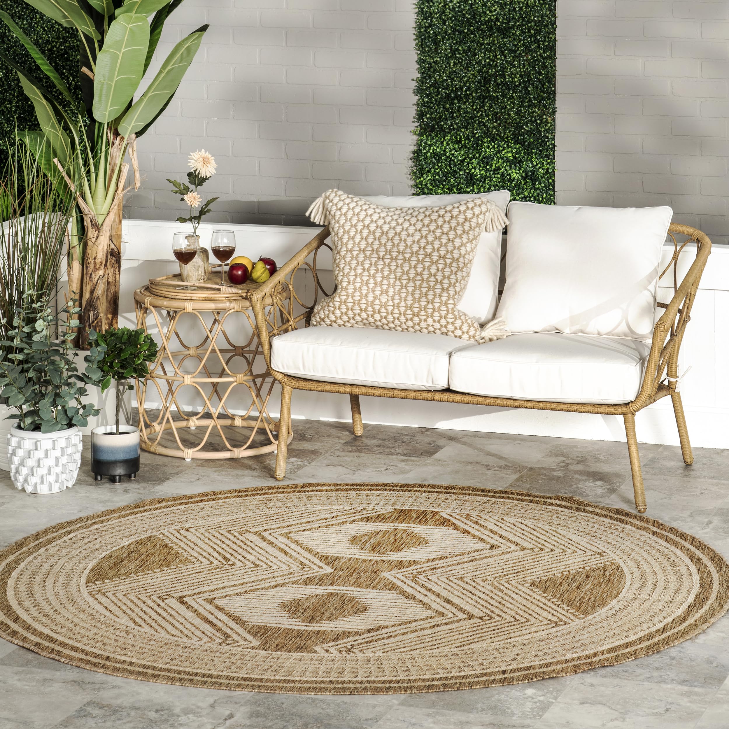 nuLOOM 4x6 Outdoor/Indoor Ranya Tribal Area Rug, Light Brown, Geometric Design, Stain Resistant, Highly Durable, For Patio, Balcony, Bedroom, Dining Room, Living Room, Bathroom