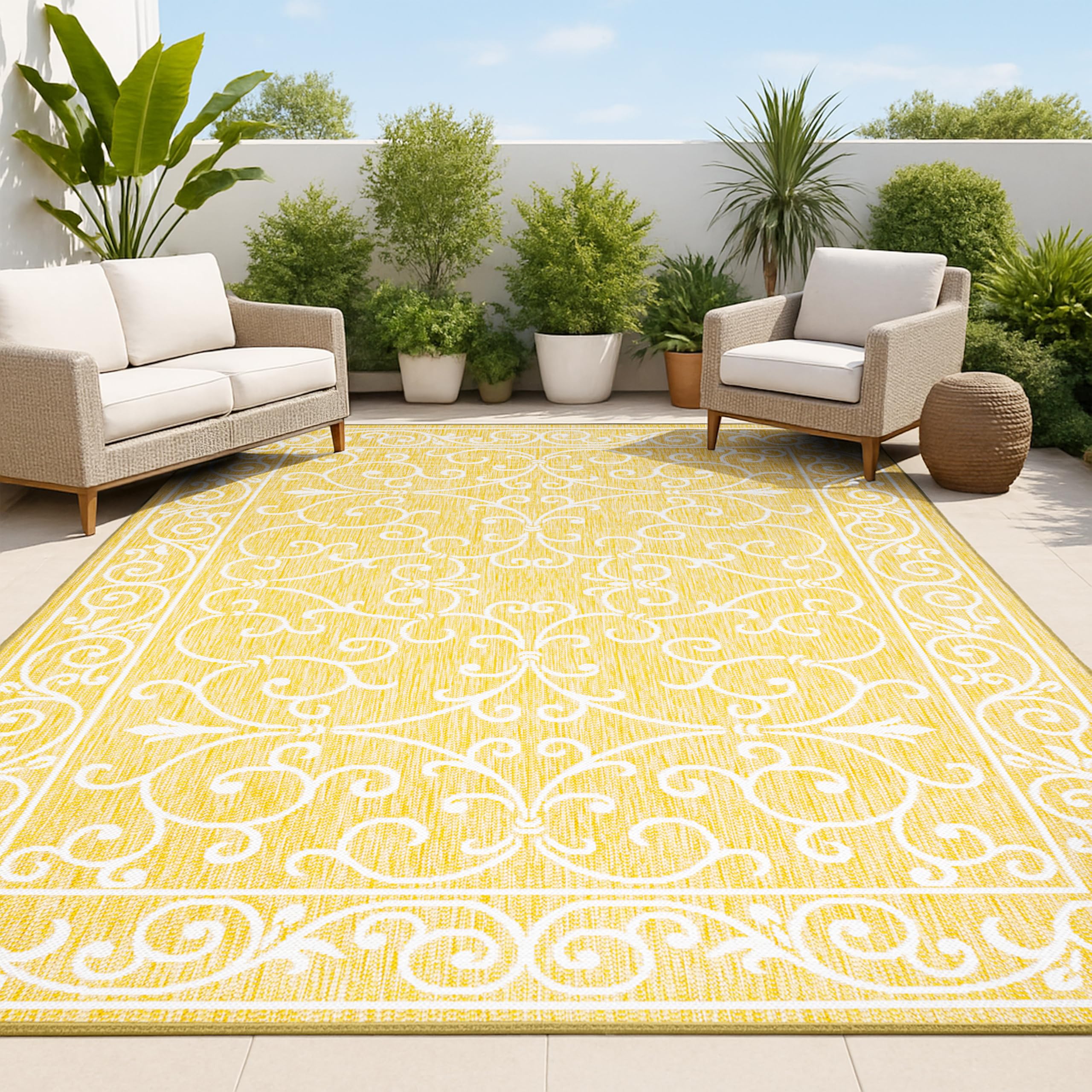 JONATHAN Y Vintage Filigree Indoor Outdoor Area Rug 5X8 Red/Beige, Charleston Textured Weave for Backyard, Patio, Porch, Easy-Cleaning, High Traffic, Pet-Friendly, Non-Shedding (SMB106B-5)