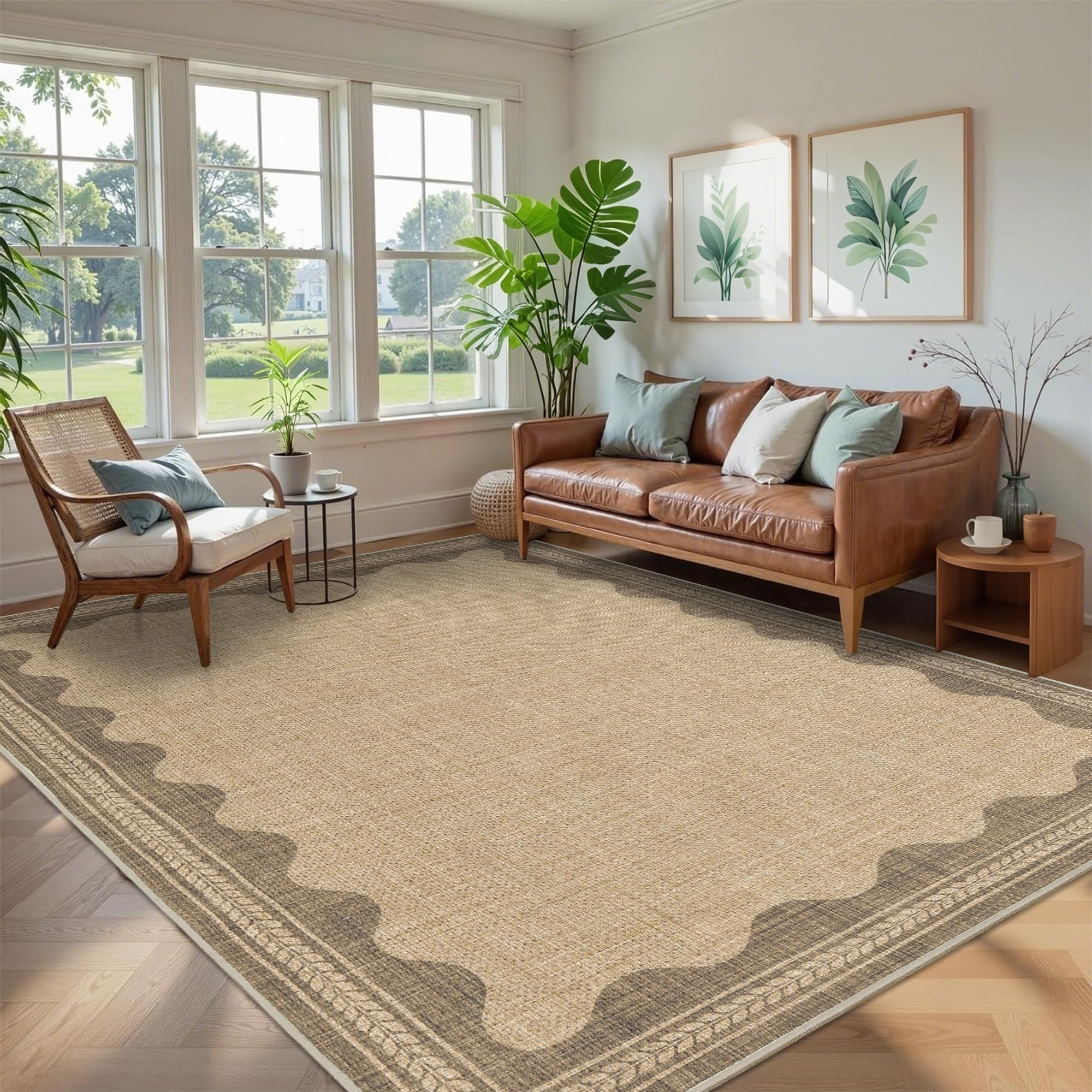 Striped Easy Jute Rug 5x7 Outdoor Patio Rug Washable Rugs for Living Room Bedroom Non Slip Non Shedding Neutral Farmhouse Indoor Outdoor Carpet for Backyard Patio Office