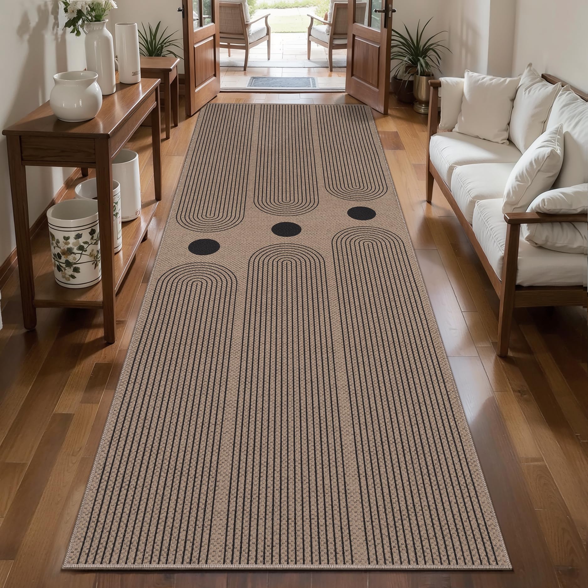Tangsoo Rainbow Easy Jute Rug 5x7 Large Washable Area Rug for Living Room,Black Non-Slip Thin Outdoor Rug,Modern Farmhouse Indoor Carpet for Dining Room Table Bedroom Patio
