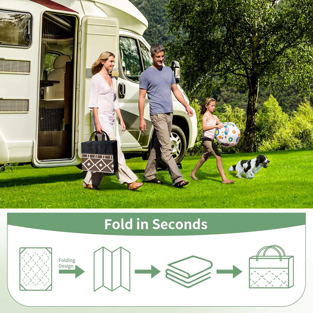 GENIMO Outdoor Rug Waterproof for Patio Decor, 5'x8' Reversible Plastic Straw Rug Carpet, Camping Mat for Outdoor, RV, Backyard, Deck, Balcony, Picnic, Beach, Coffee & Beige