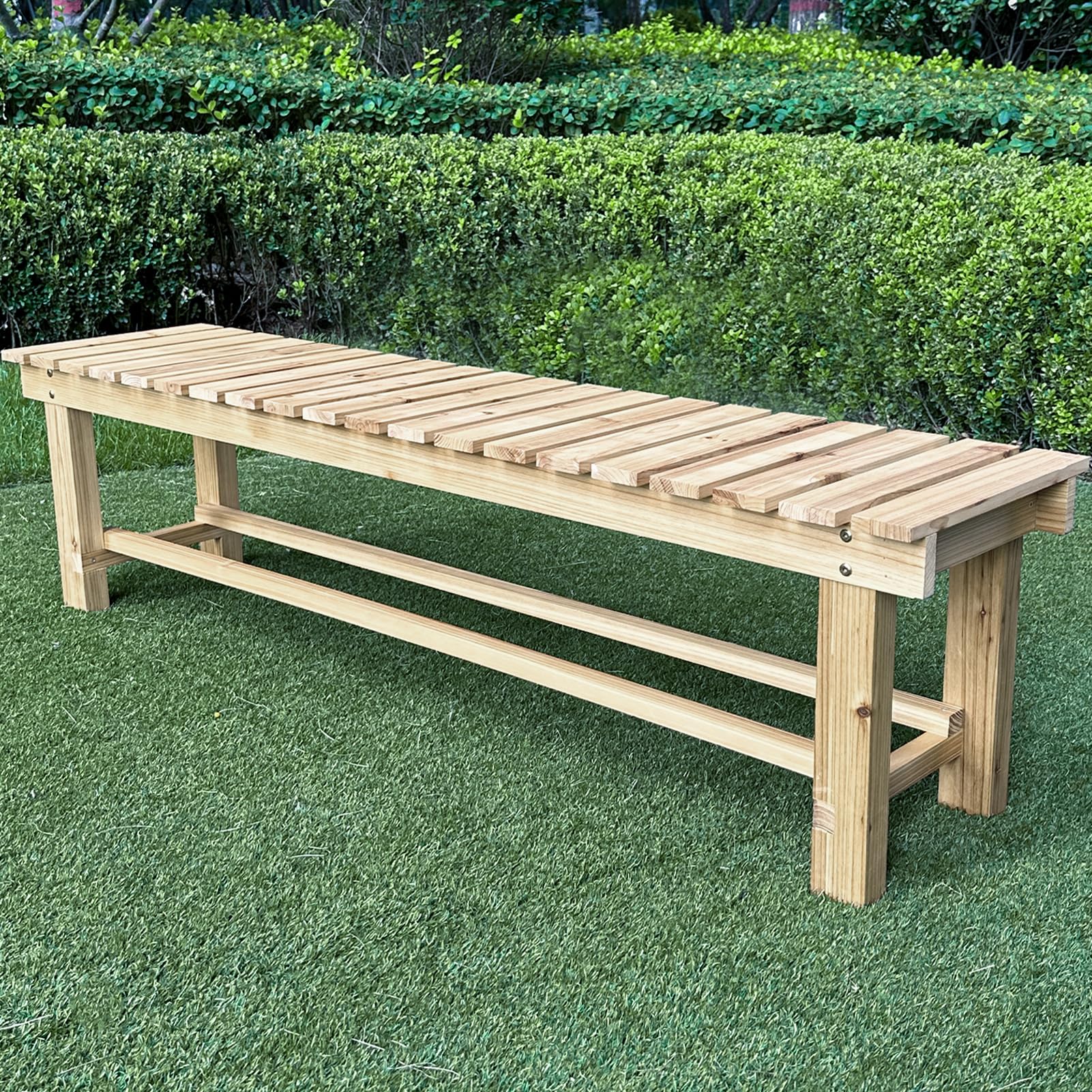 Outdoor Garden Wood Bench, 2-Person Weatherproof Wooden Bench Park Narrow Bench, Never Rot or Fade Waterproof Backless Bench for Entryway, Outdoor, Patio, Porch, Backyard and Park (Blue, 35.5''/90cm)