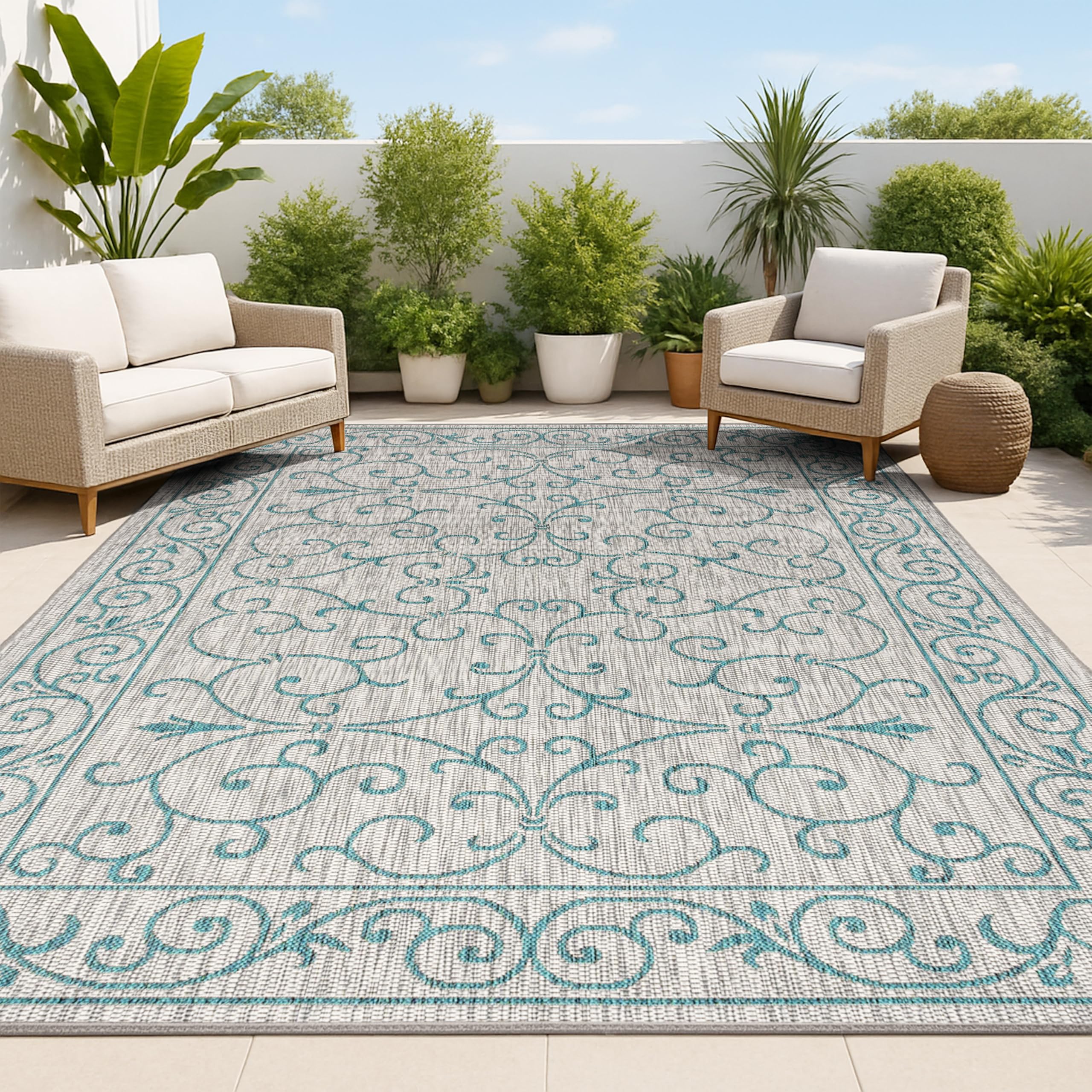 JONATHAN Y Vintage Filigree Indoor Outdoor Area Rug 5X8 Red/Beige, Charleston Textured Weave for Backyard, Patio, Porch, Easy-Cleaning, High Traffic, Pet-Friendly, Non-Shedding (SMB106B-5)
