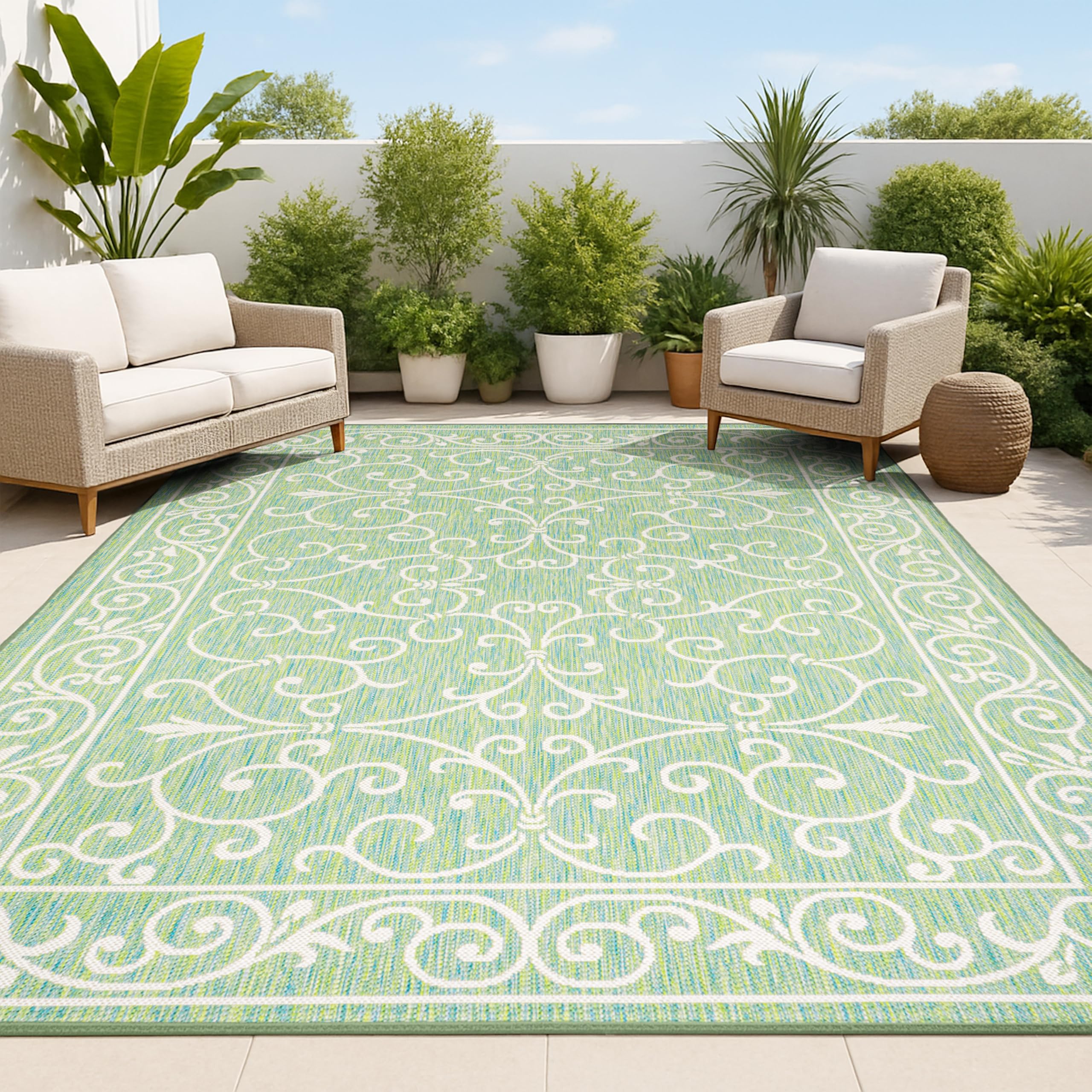 JONATHAN Y Vintage Filigree Indoor Outdoor Area Rug 5X8 Red/Beige, Charleston Textured Weave for Backyard, Patio, Porch, Easy-Cleaning, High Traffic, Pet-Friendly, Non-Shedding (SMB106B-5)