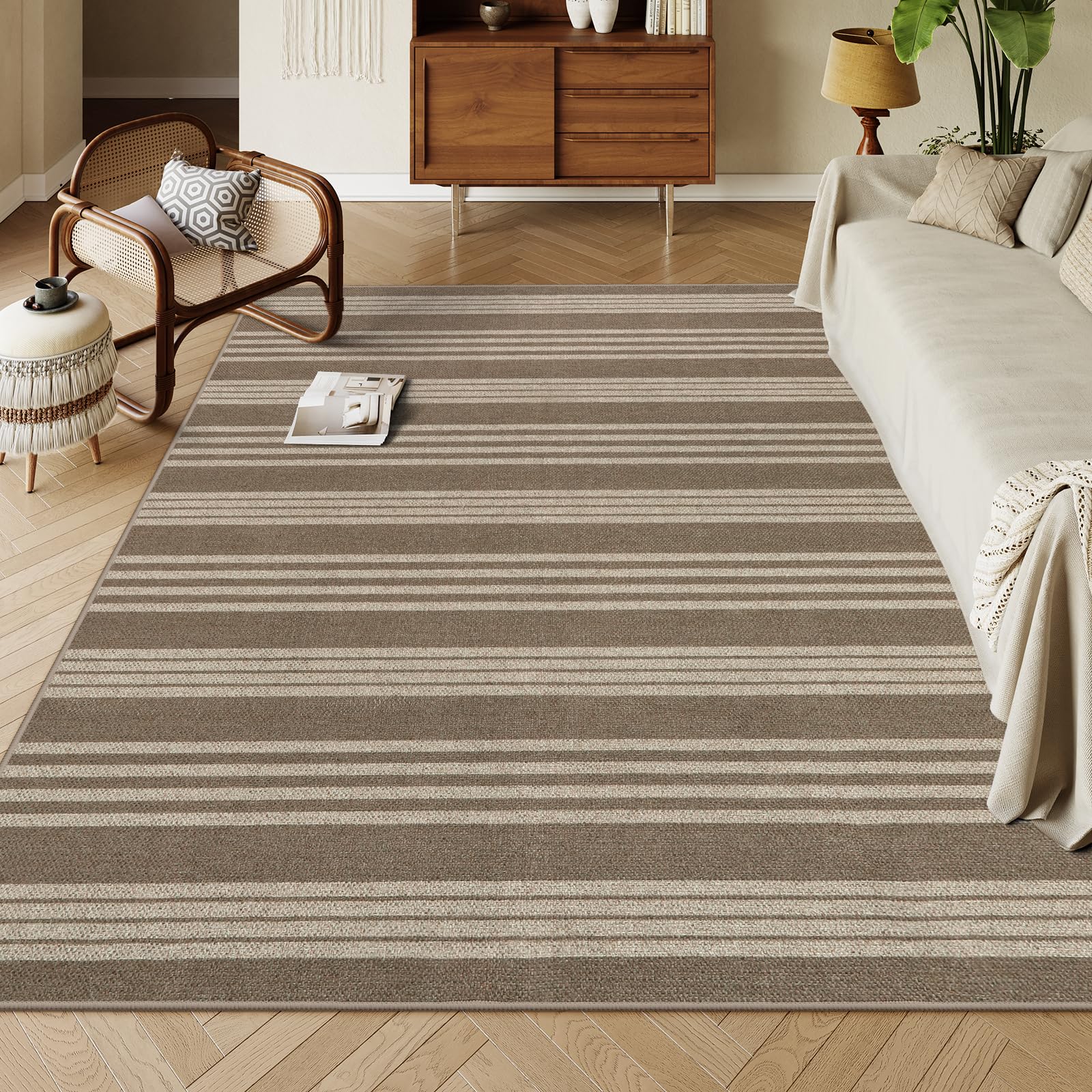 Lahome Striped Easy Jute Outdoor Patio Rug, 3x5 Washable Rugs for Entryway Porch, Farmhouse Neutral Non Shedding Indoor Outdoor Carpet for Entry Kitchen Guestroom Deck Foyer