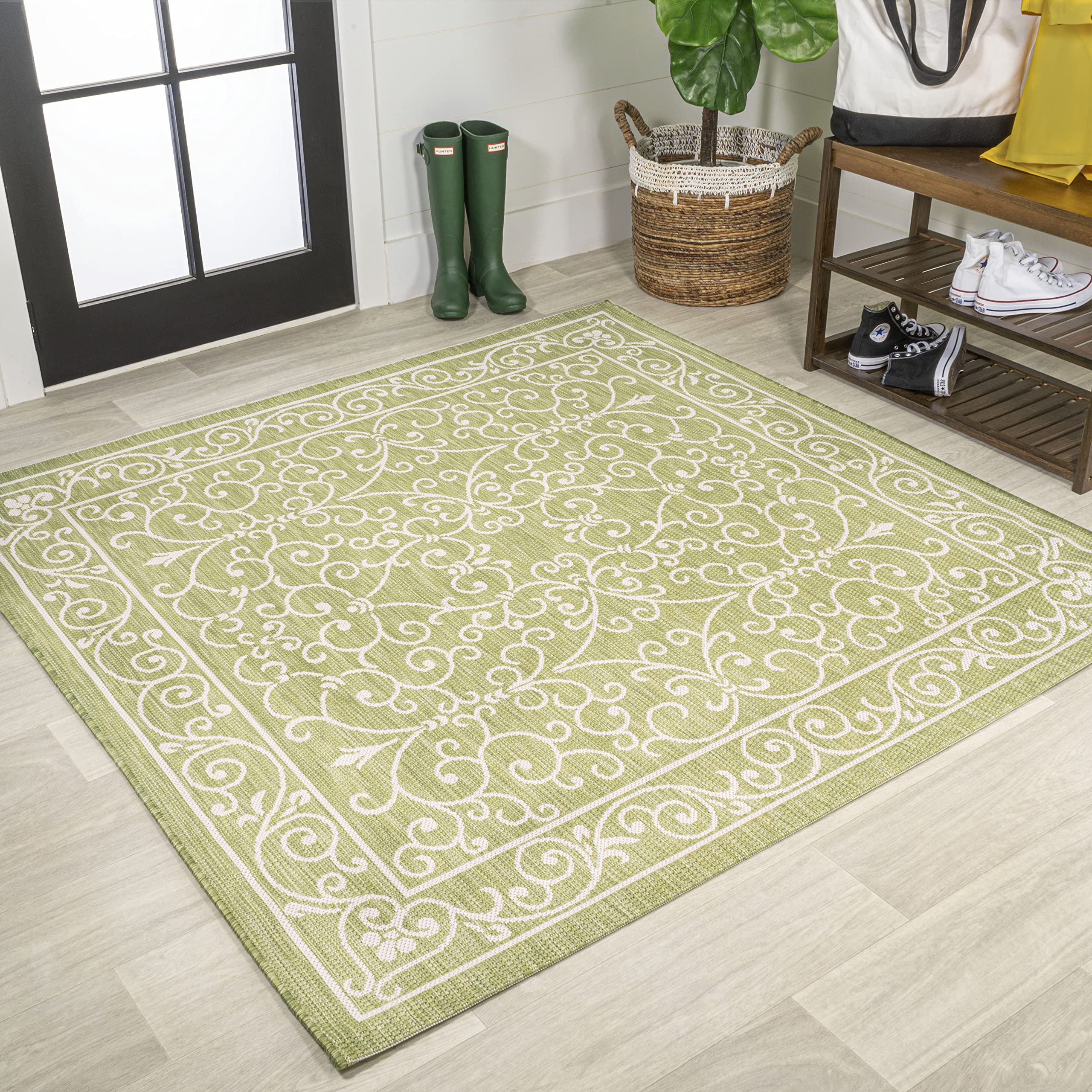 JONATHAN Y Vintage Filigree Indoor Outdoor Area Rug 5X8 Red/Beige, Charleston Textured Weave for Backyard, Patio, Porch, Easy-Cleaning, High Traffic, Pet-Friendly, Non-Shedding (SMB106B-5)