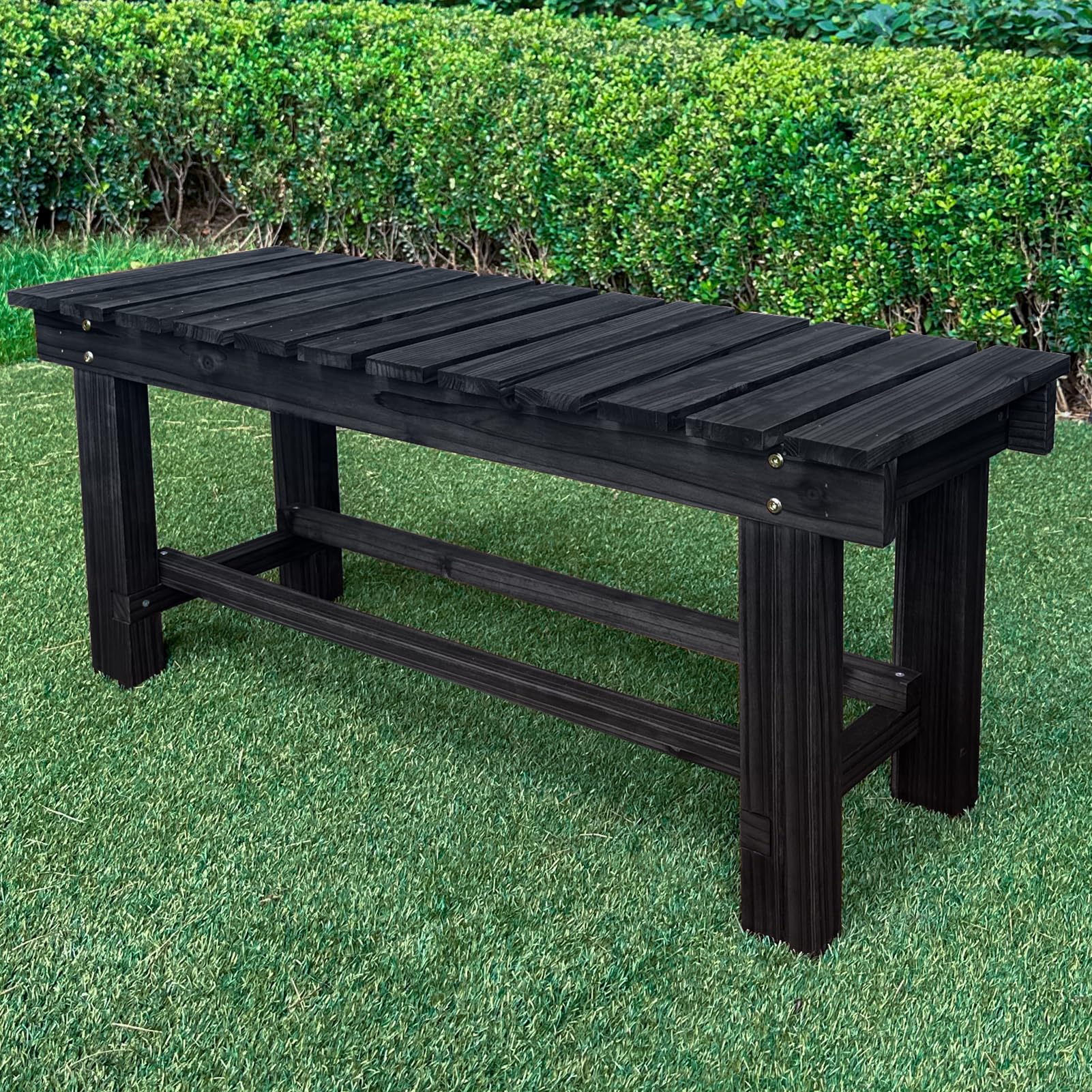 Outdoor Garden Wood Bench, 2-Person Weatherproof Wooden Bench Park Narrow Bench, Never Rot or Fade Waterproof Backless Bench for Entryway, Outdoor, Patio, Porch, Backyard and Park (Blue, 35.5''/90cm)