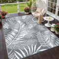Outdoor Rug for Patios Clearance, 6x9 Waterproof RV Rugs for Outside, Reversible Plastic Straw Mat Large Quick Drying Outdoor Rugs for Deck Trailers Campers Porch Beach Backyard,Teal & White