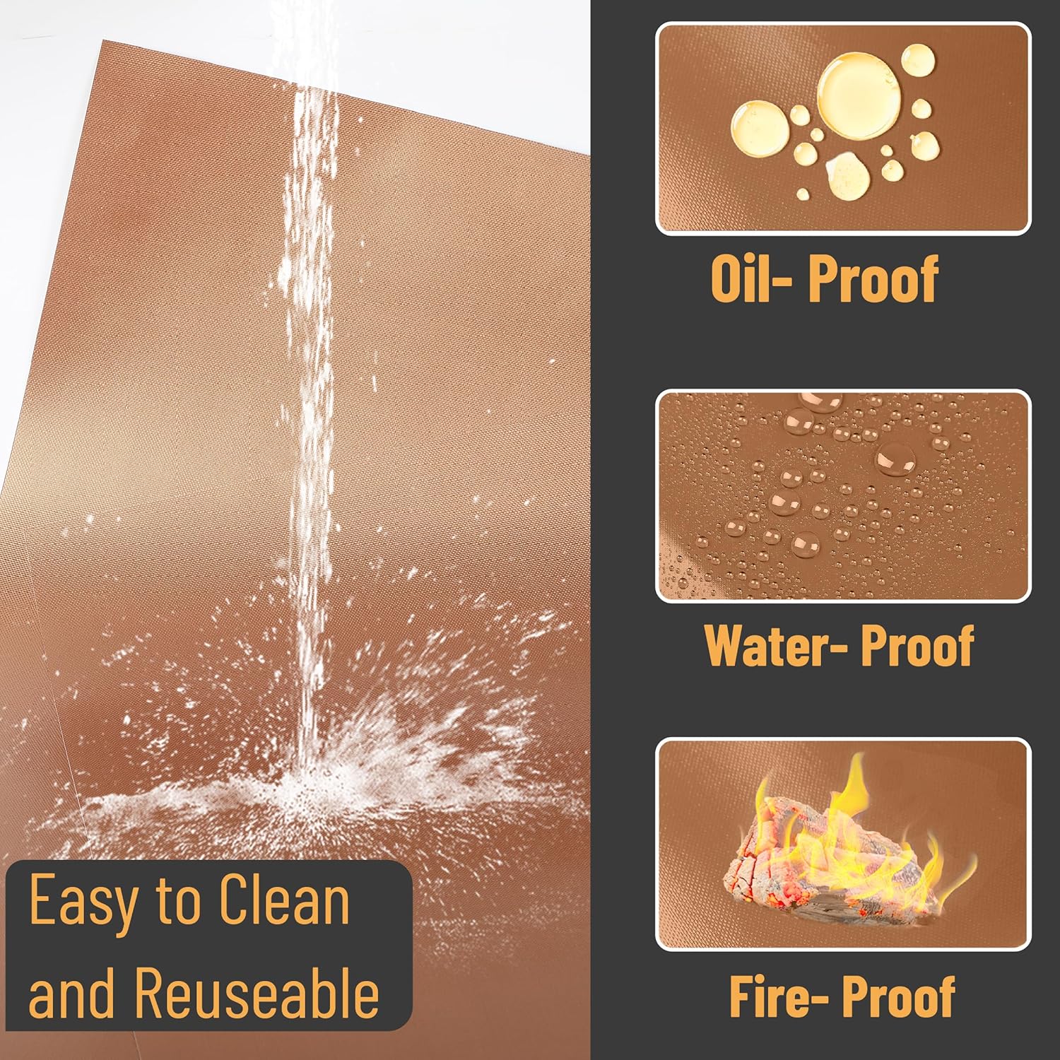 UNCO- Copper Grill Mats for Outdoor Grill, 13" x 15.8", 7 Pack, Nonstick Reusable Grilling Mats for Outdoor Grill, BPA and PFOA Free with PTFE-Fiberglass Coating
