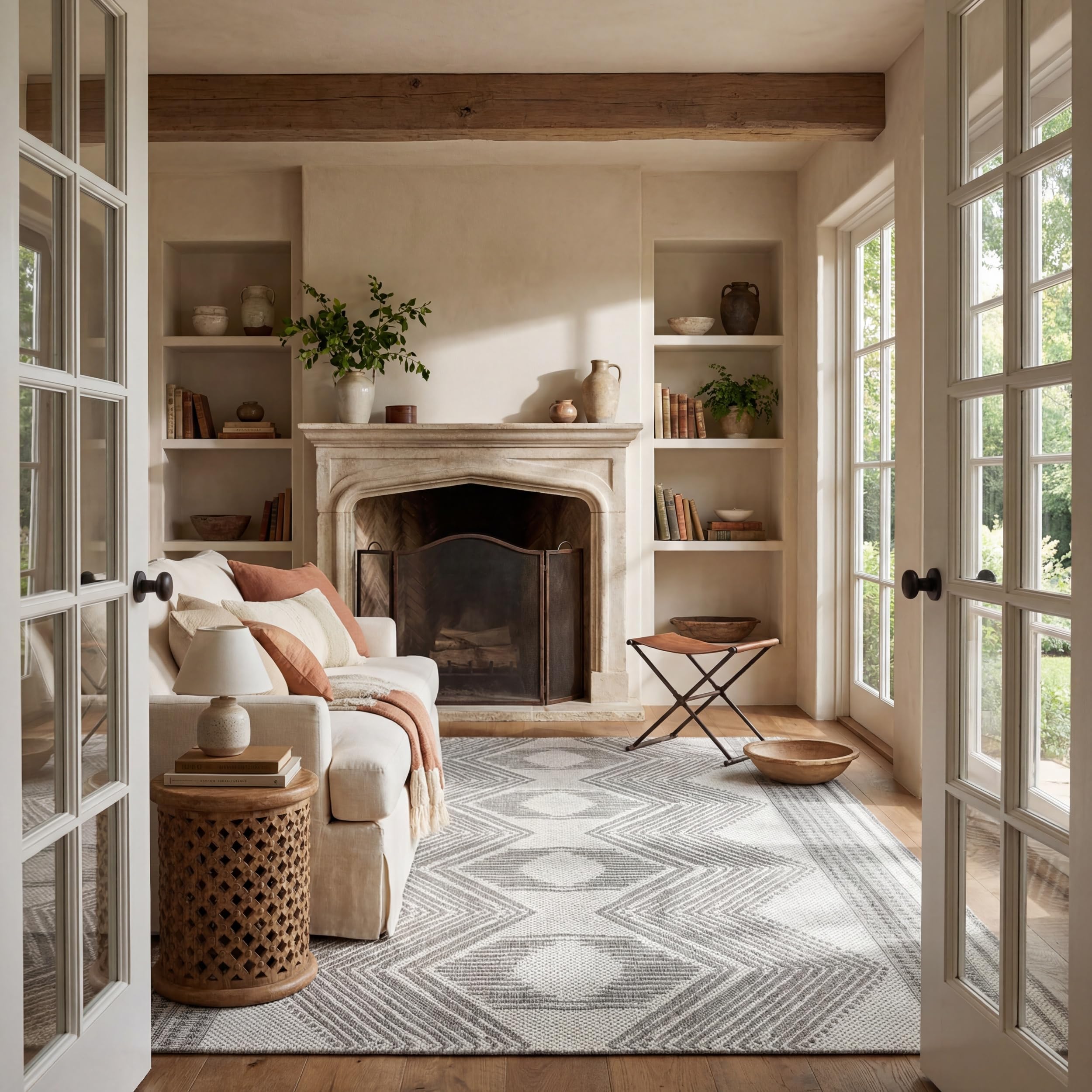 nuLOOM 4x6 Outdoor/Indoor Ranya Tribal Area Rug, Light Brown, Geometric Design, Stain Resistant, Highly Durable, For Patio, Balcony, Bedroom, Dining Room, Living Room, Bathroom