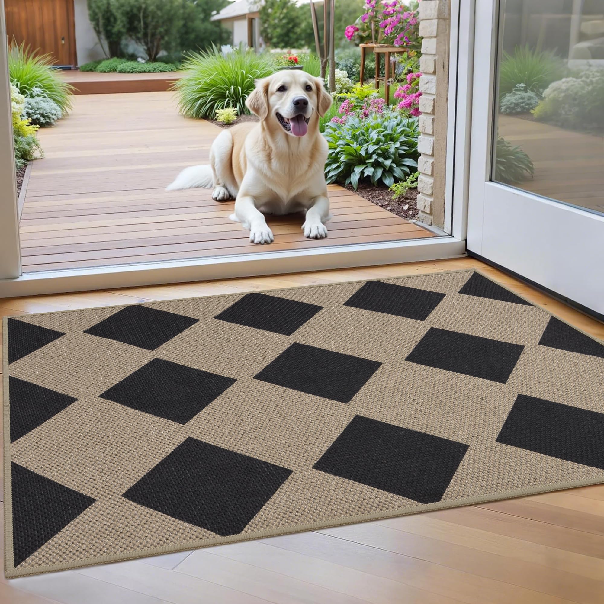 Striped Easy Jute Rug 5x7 Outdoor Patio Rug Washable Rugs for Living Room Bedroom Non Slip Non Shedding Neutral Farmhouse Indoor Outdoor Carpet for Backyard Patio Office